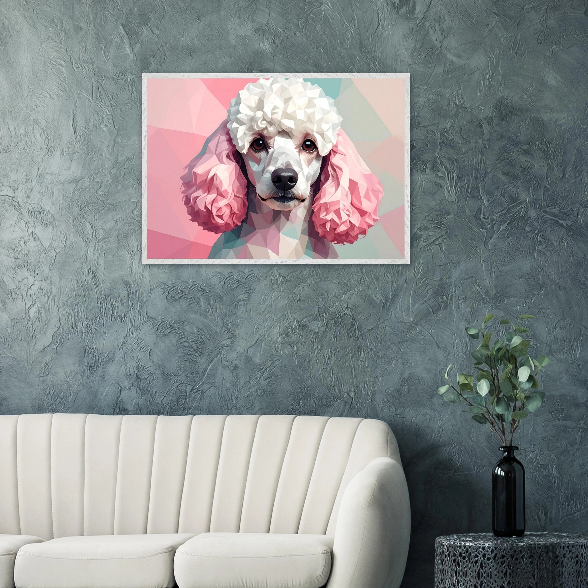Abstrakter Pudel: Premium-Poster mit Holzrahmen in deinem Wunschformat und Rahmenfarbe-petllective