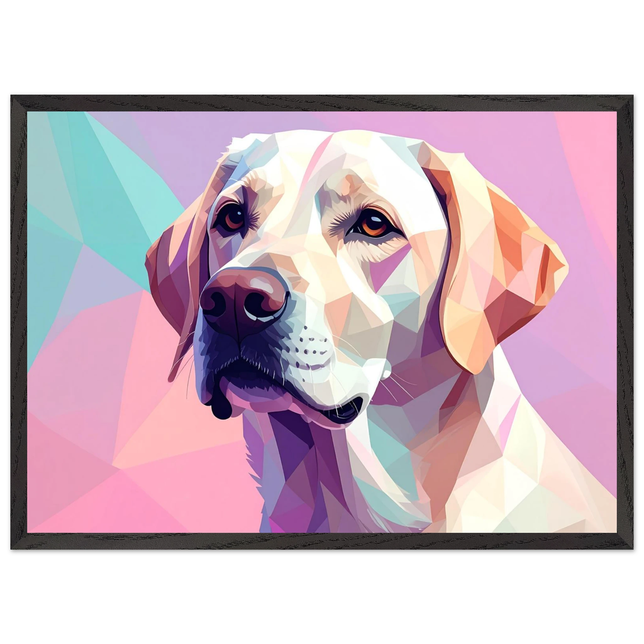 Labrador-Retriever-Portrait im Polygon-Stil: Premium-Poster mit Holzrahmen – Lebendige Farben-petllective