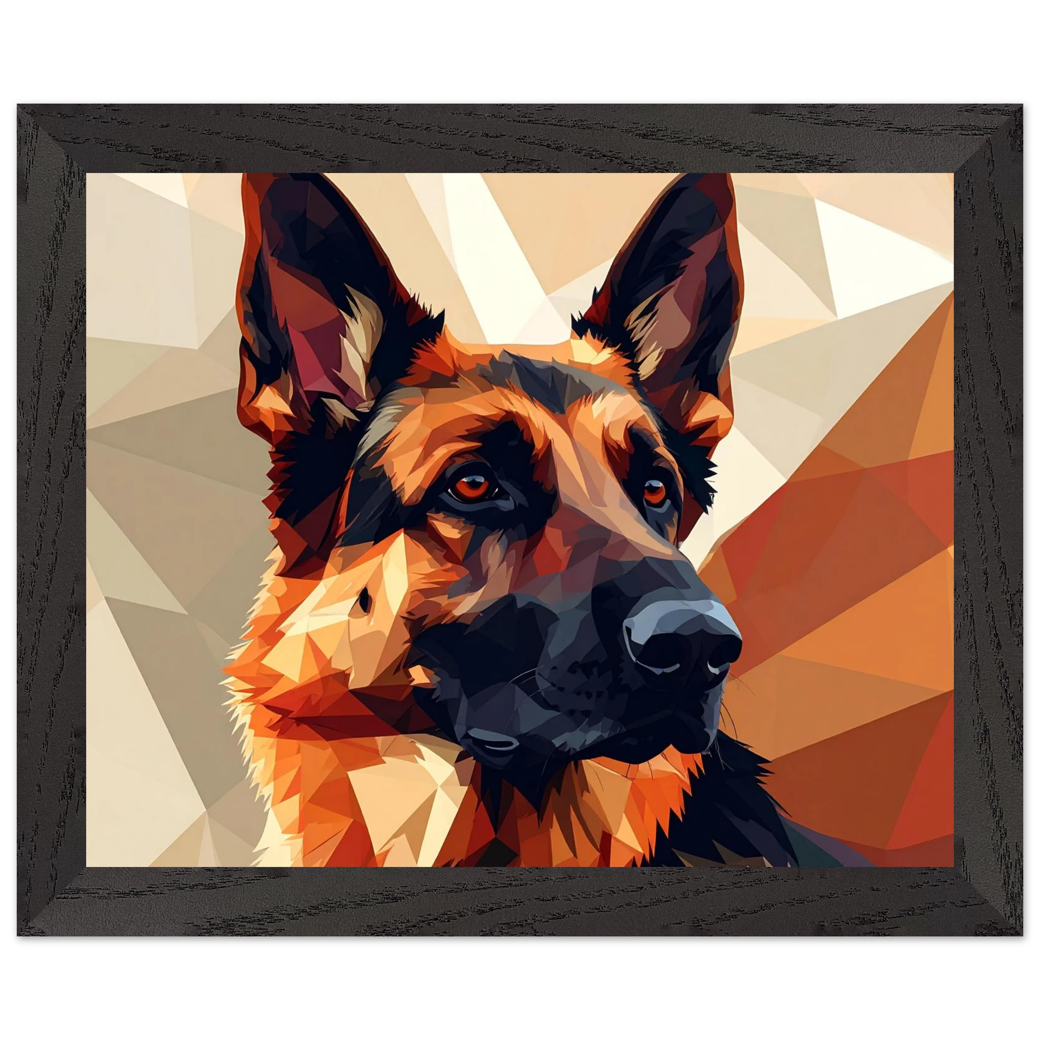 Abstrakter Schäferhund: Premium-Poster aus halbmattem Papier mit Holzrahmen – in verschiedenen Größen und Rahmenfarben-petllective
