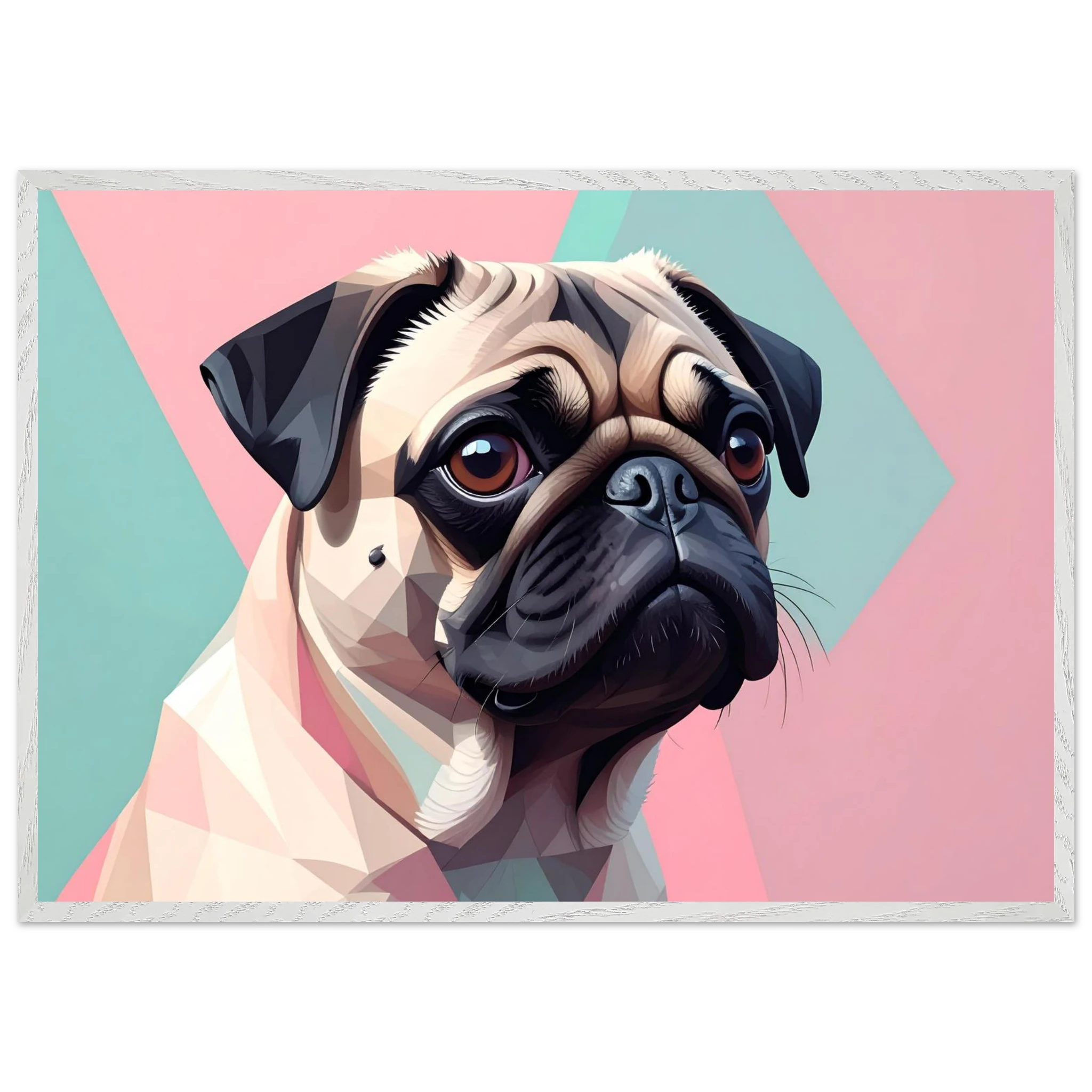 Niedlicher Mops im Pop-Art-Stil: Gerahmtes Premium-Poster mit lebendigen Farben und verschiedenen Rahmungen-petllective