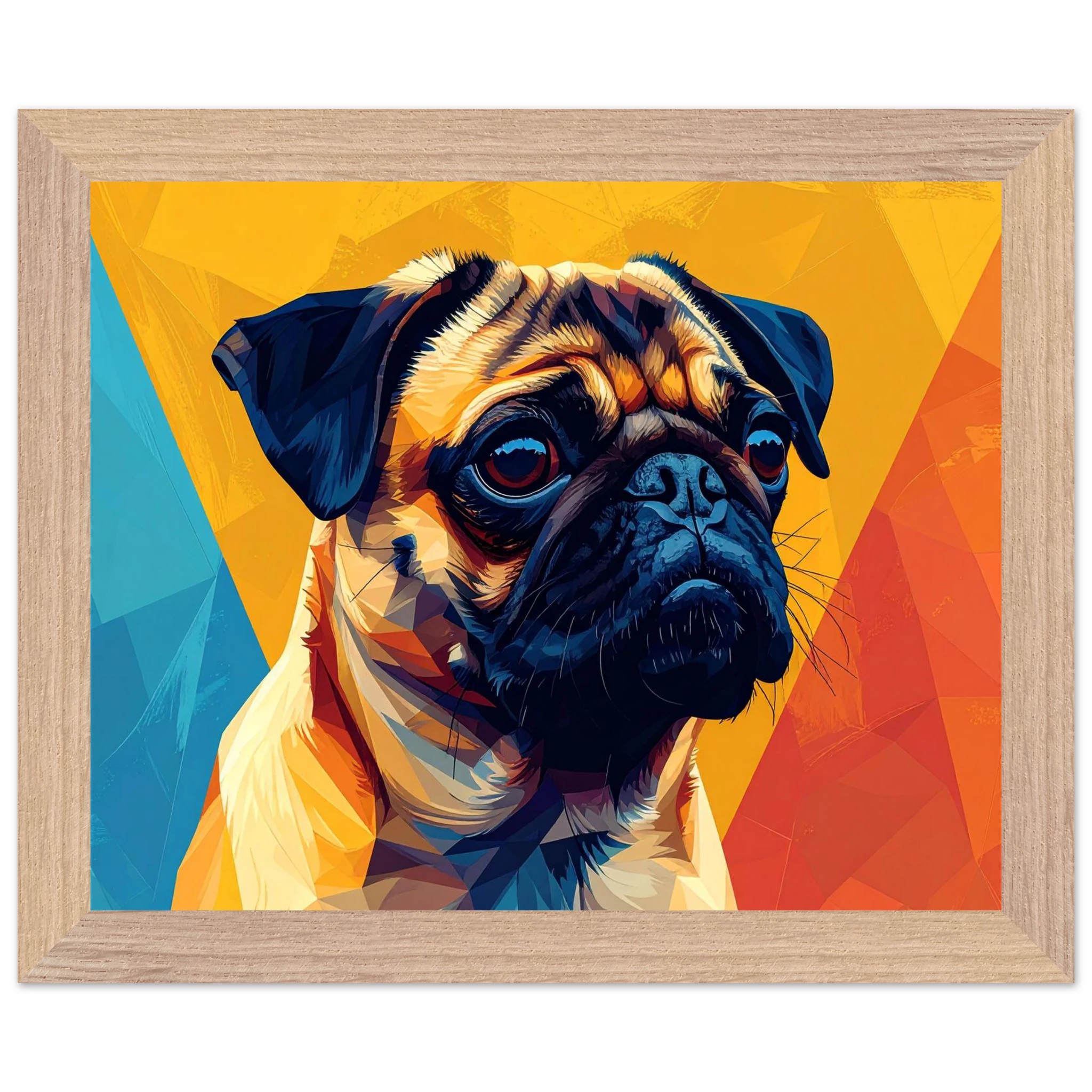 Abstrakter Mops-Kunstdruck: Premium-Poster mit Holzrahmen in leuchtendem, modernem Stil-petllective