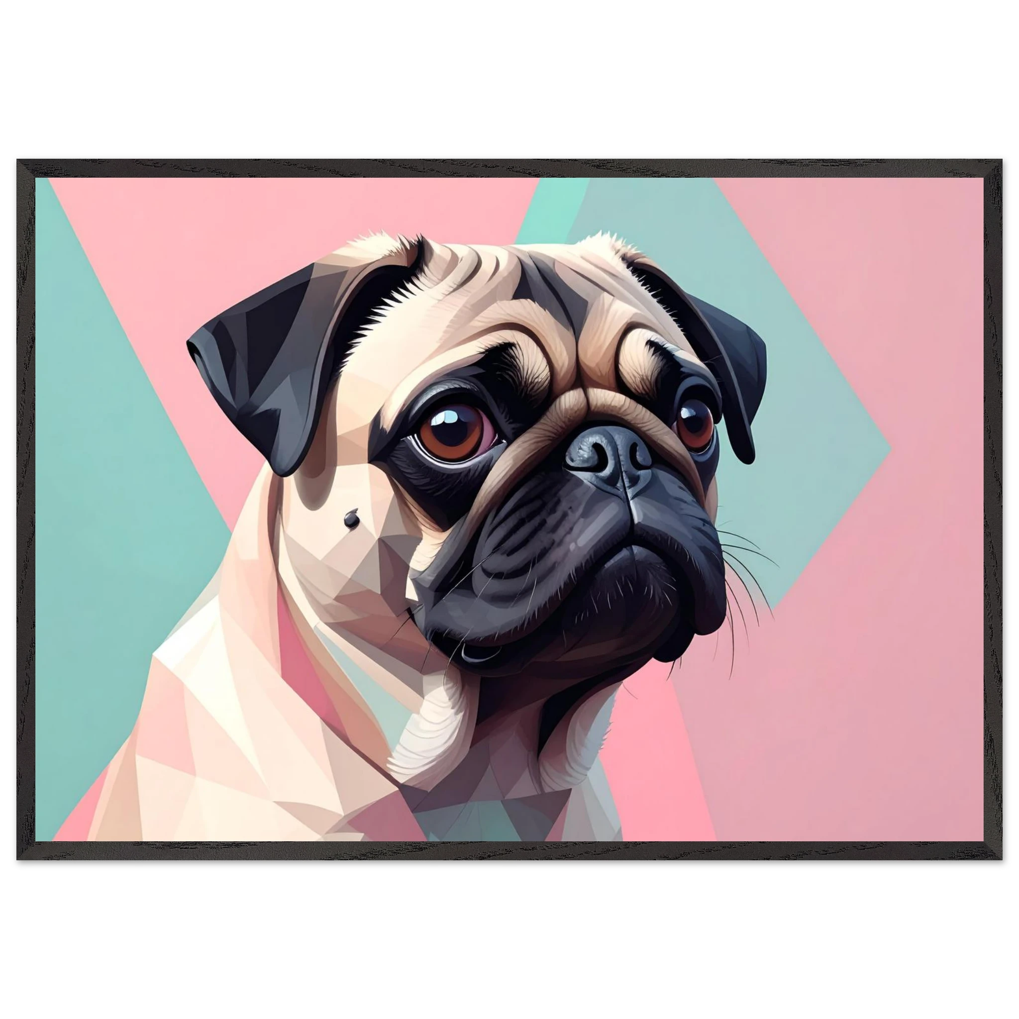 Niedlicher Mops im Pop-Art-Stil: Gerahmtes Premium-Poster mit lebendigen Farben und verschiedenen Rahmungen-petllective