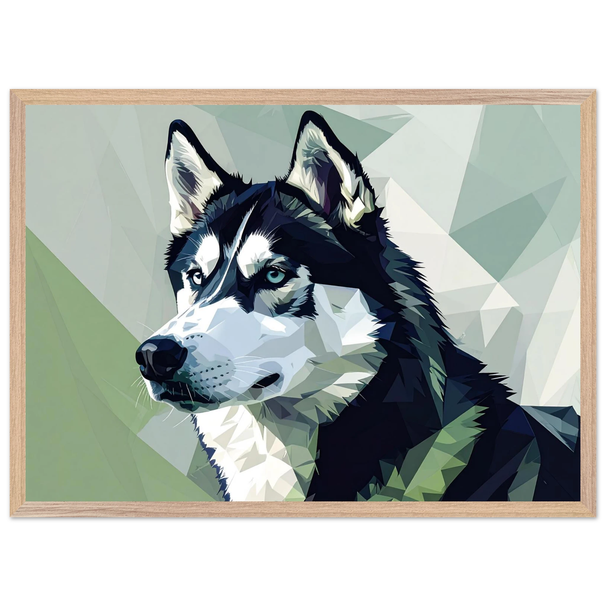 Abstraktes Husky-Porträt – Gerahmtes Premium-Poster mit lebendigen Farben und dezentem Glanz-petllective