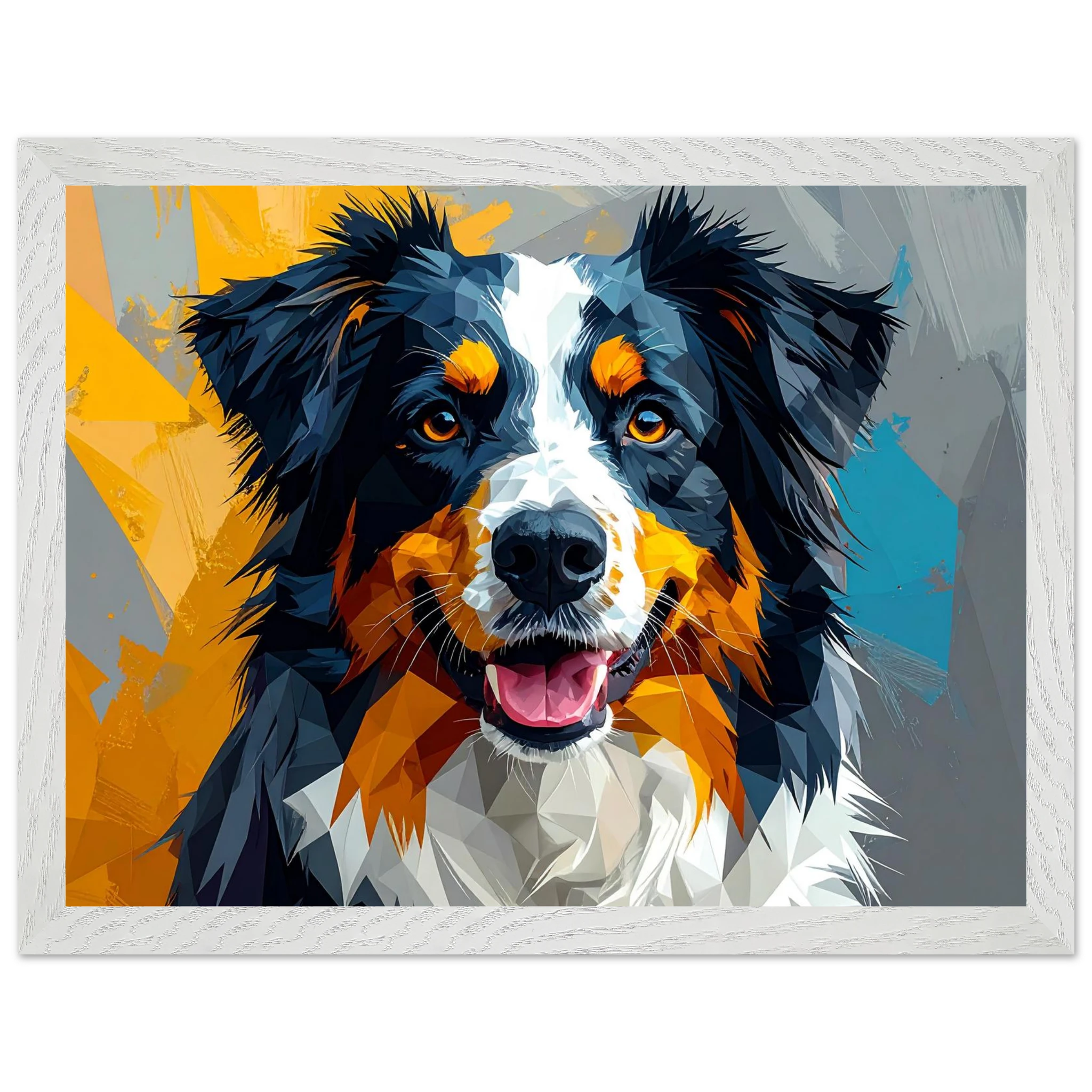 Bunter Hundeporträt-Poster: Premium-Poster aus halbmattem Premium-Papier mit Holzrahmen-petllective