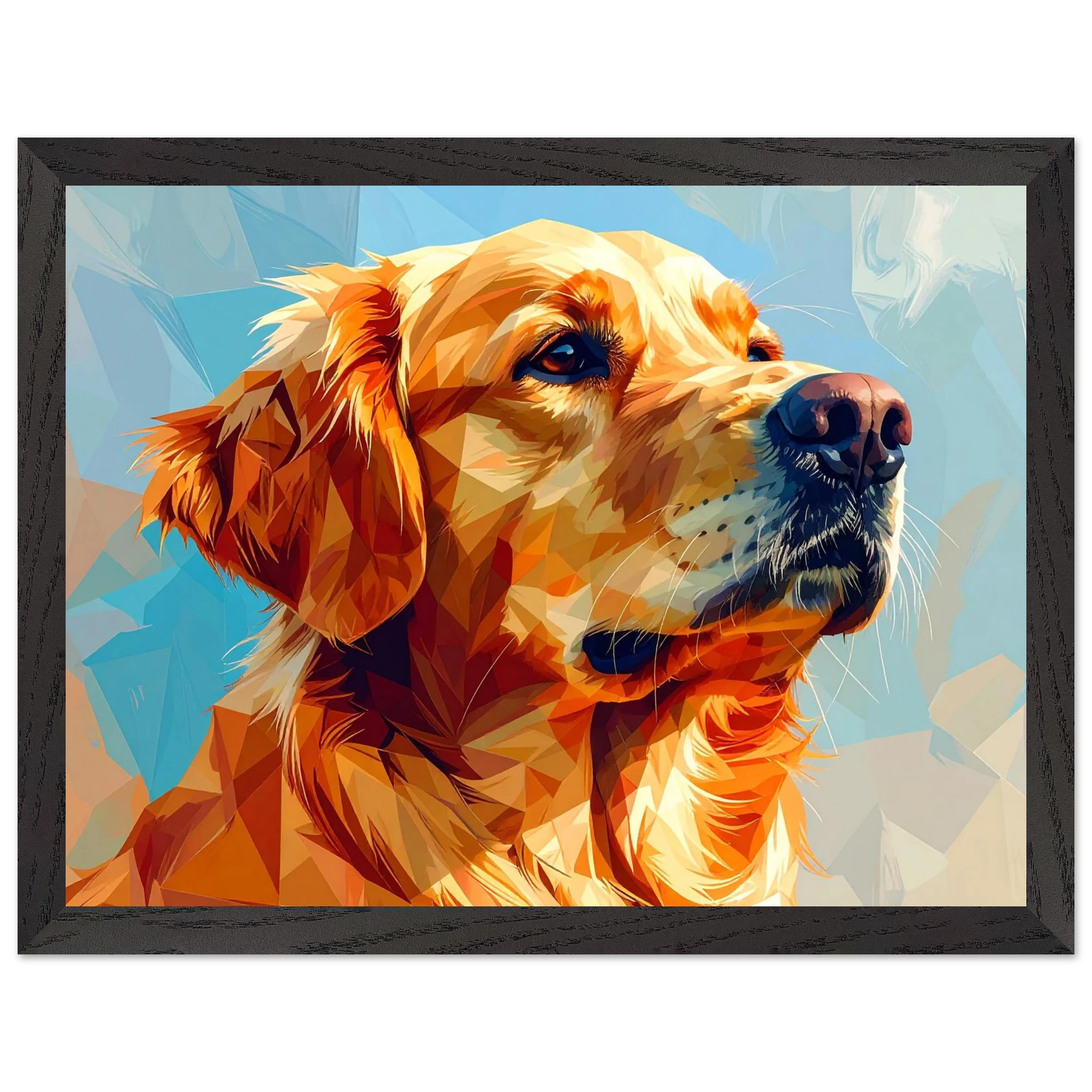 Golden Retriever im Mosaik-Stil: Premium-Poster mit Holzrahmen – für dein Zuhause in verschiedenen Größen & Rahmenfarben-petllective