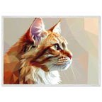 Abstraktes Katzenportrait Premium-Poster mit Rahmen – In orangefarbenem Polygon-Stil, in verschiedenen Größen und Rahmenfarben erhältlich-petllective