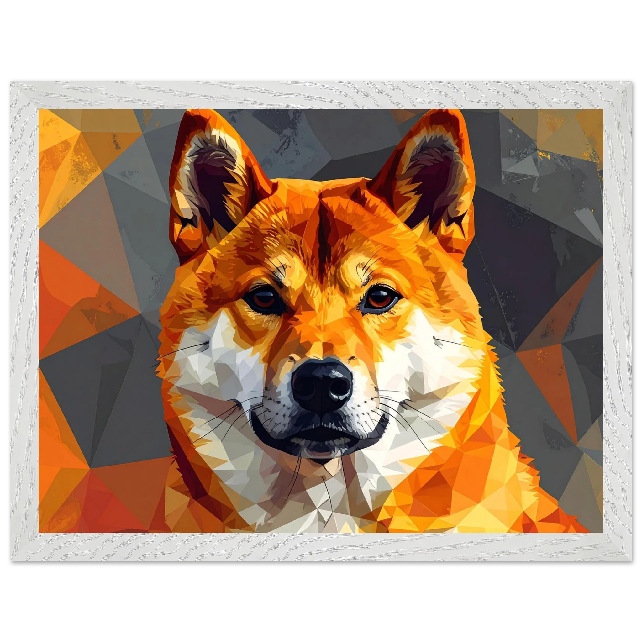 Shiba Inu Polygon-Art: Gerahmtes Premium-Poster – Lebendige Farben & Edler Holzrahmen-petllective