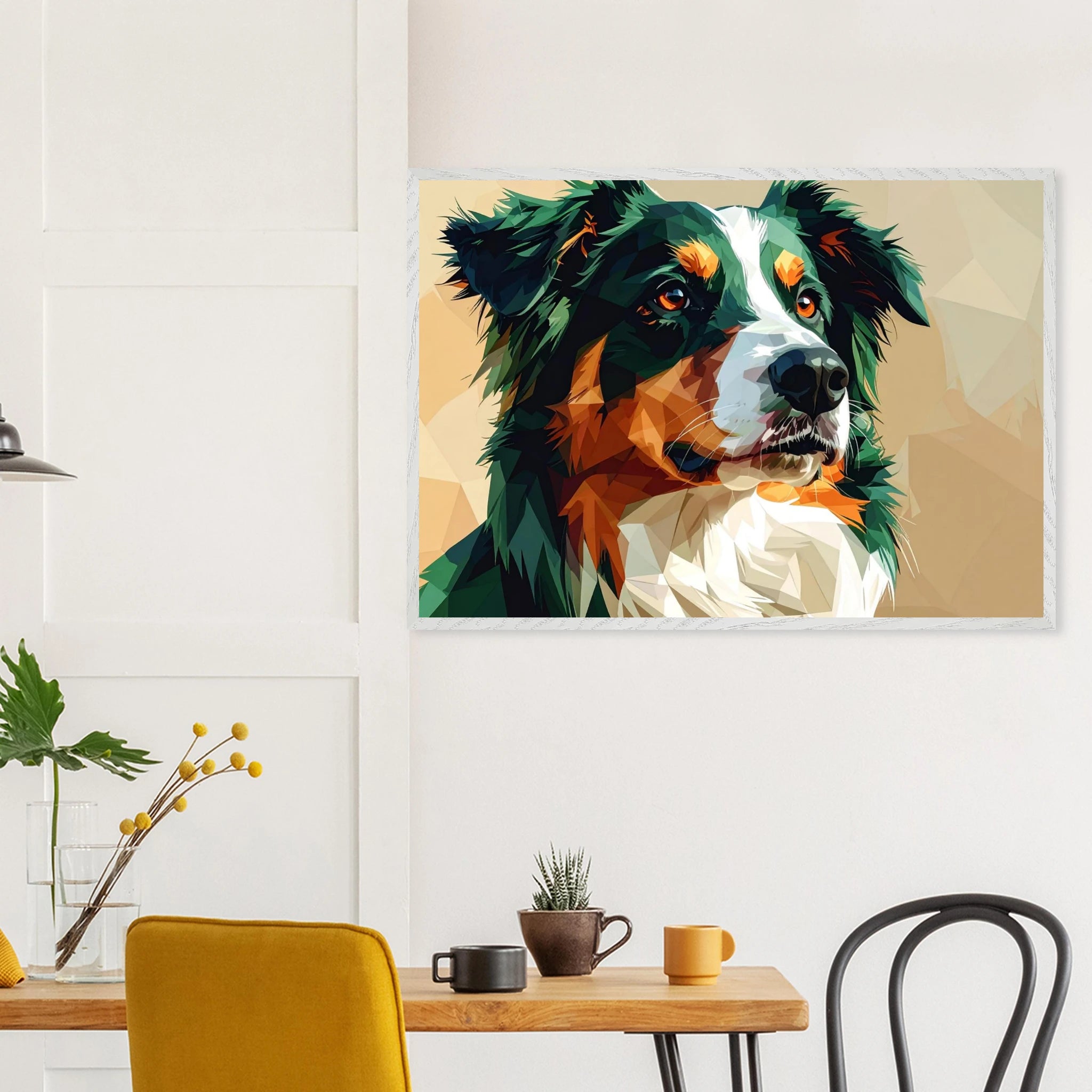 Australian Shepherd im Pop-Art-Stil – Premium-Poster mit Holzrahmen-petllective