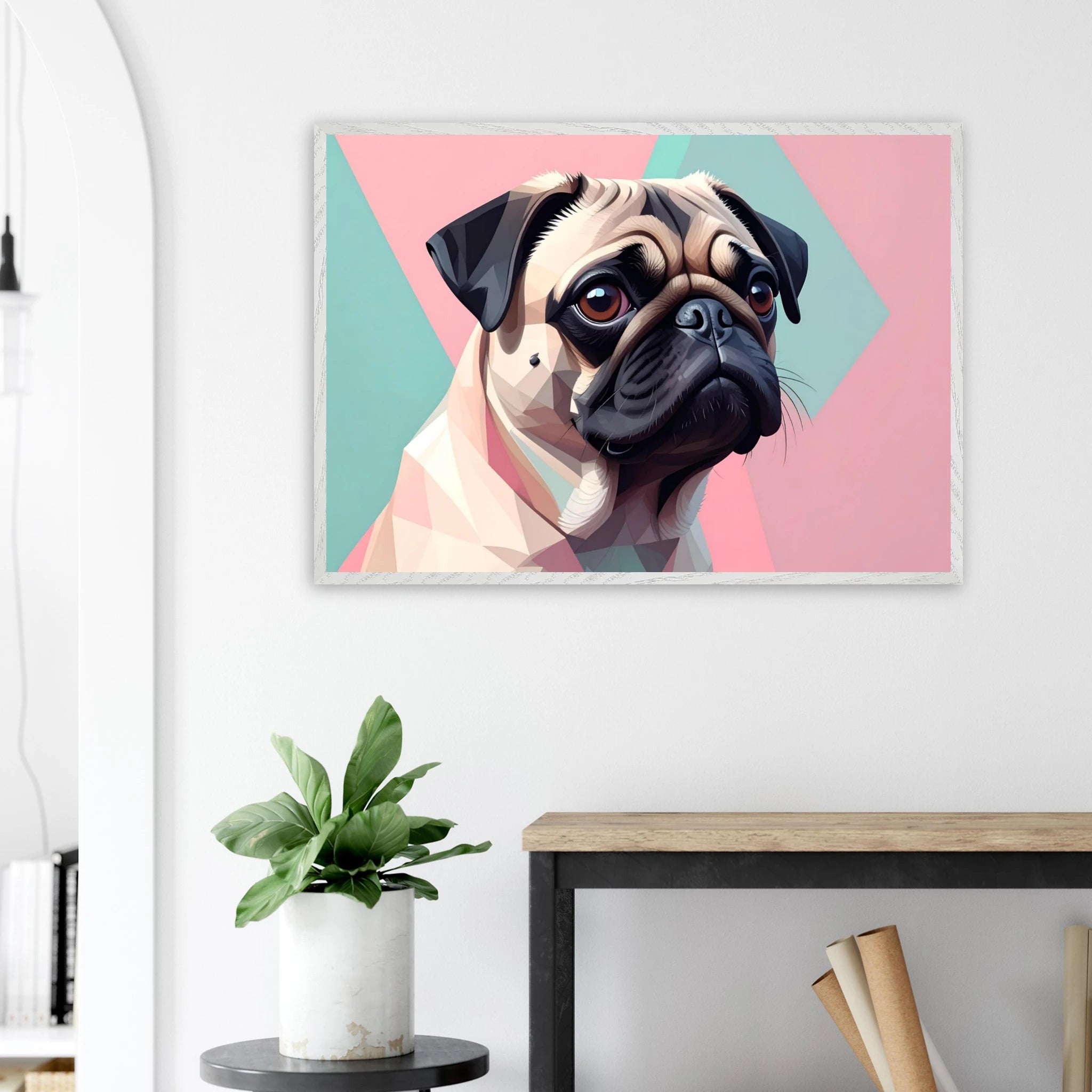 Niedlicher Mops im Pop-Art-Stil: Gerahmtes Premium-Poster mit lebendigen Farben und verschiedenen Rahmungen-petllective