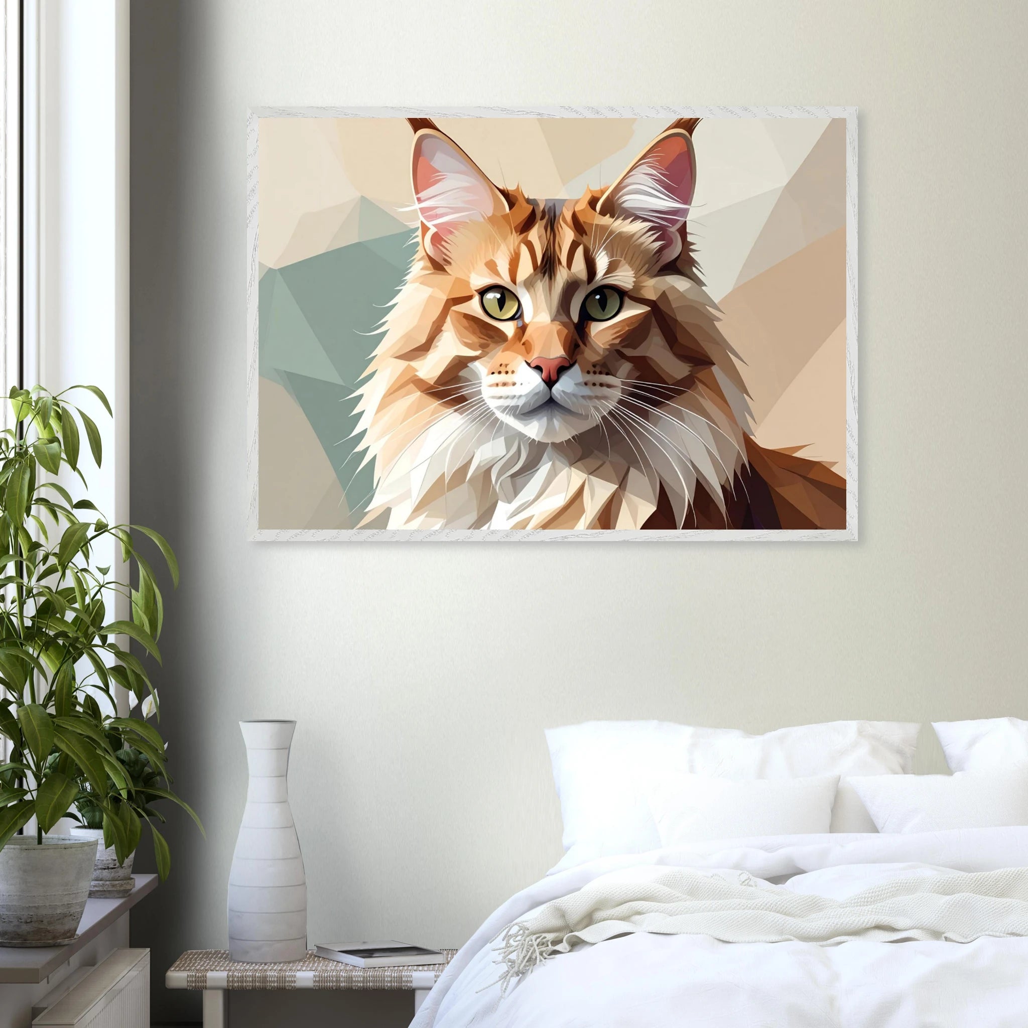 Abstrakte Maine Coon Katze: Premium-Poster aus halbmattem Premium-Papier mit Holzrahmen-petllective
