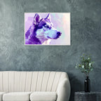 Abstrakter Husky-Portrait-Kunstdruck – Gerahmtes Premium-Poster in faszinierenden Lila-Tönen-petllective
