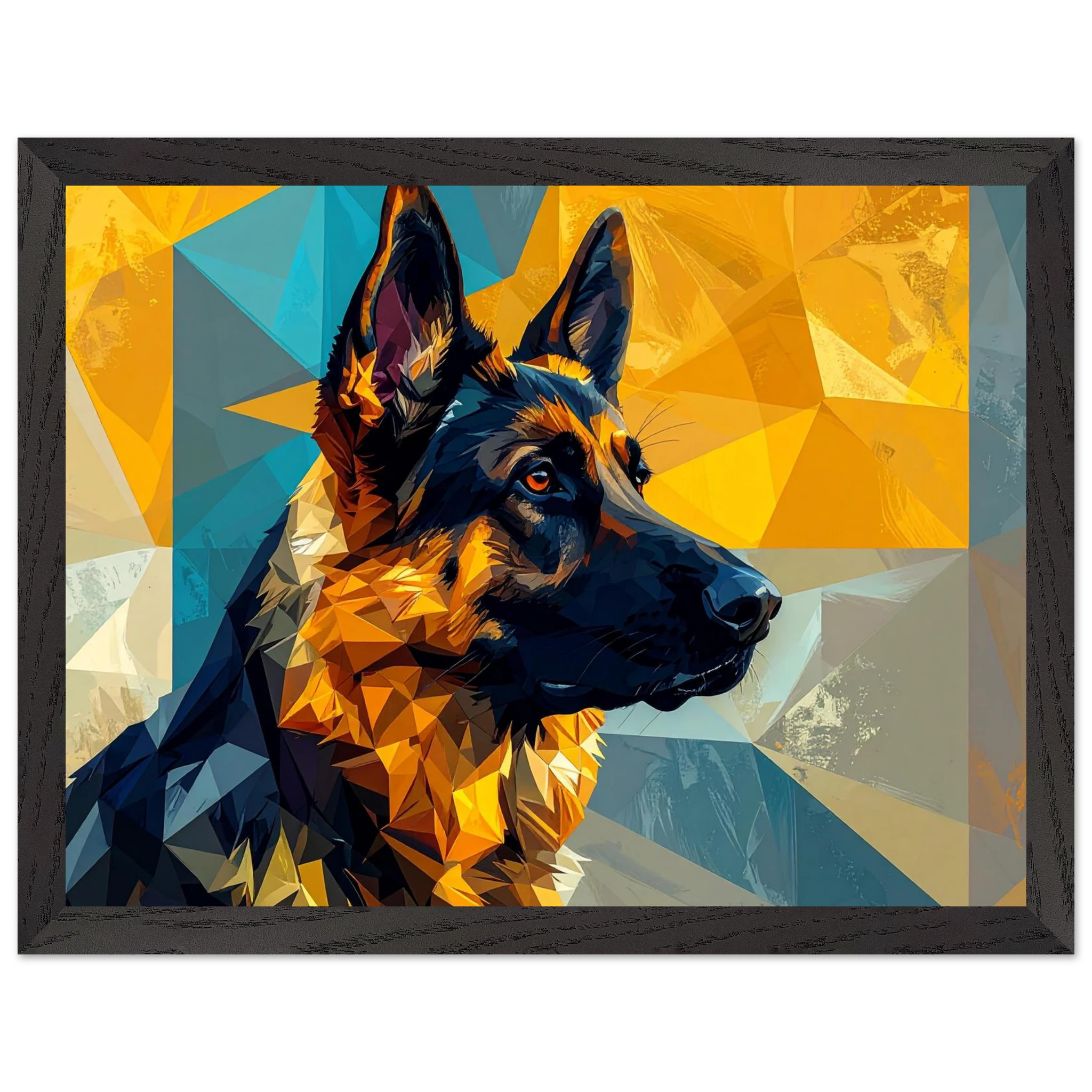 Geometrisches Schäferhund-Porträt: Premium-Poster mit Holzrahmen in deinem Stil-petllective