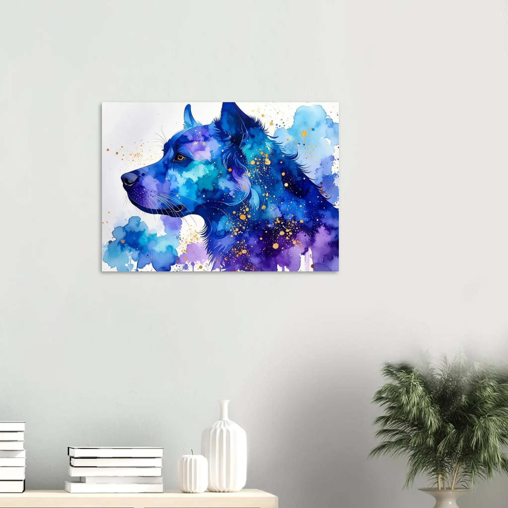 Hundeporträt Aquarell Blau Kunstdruck Wandbild – Fine Art Poster-petllective