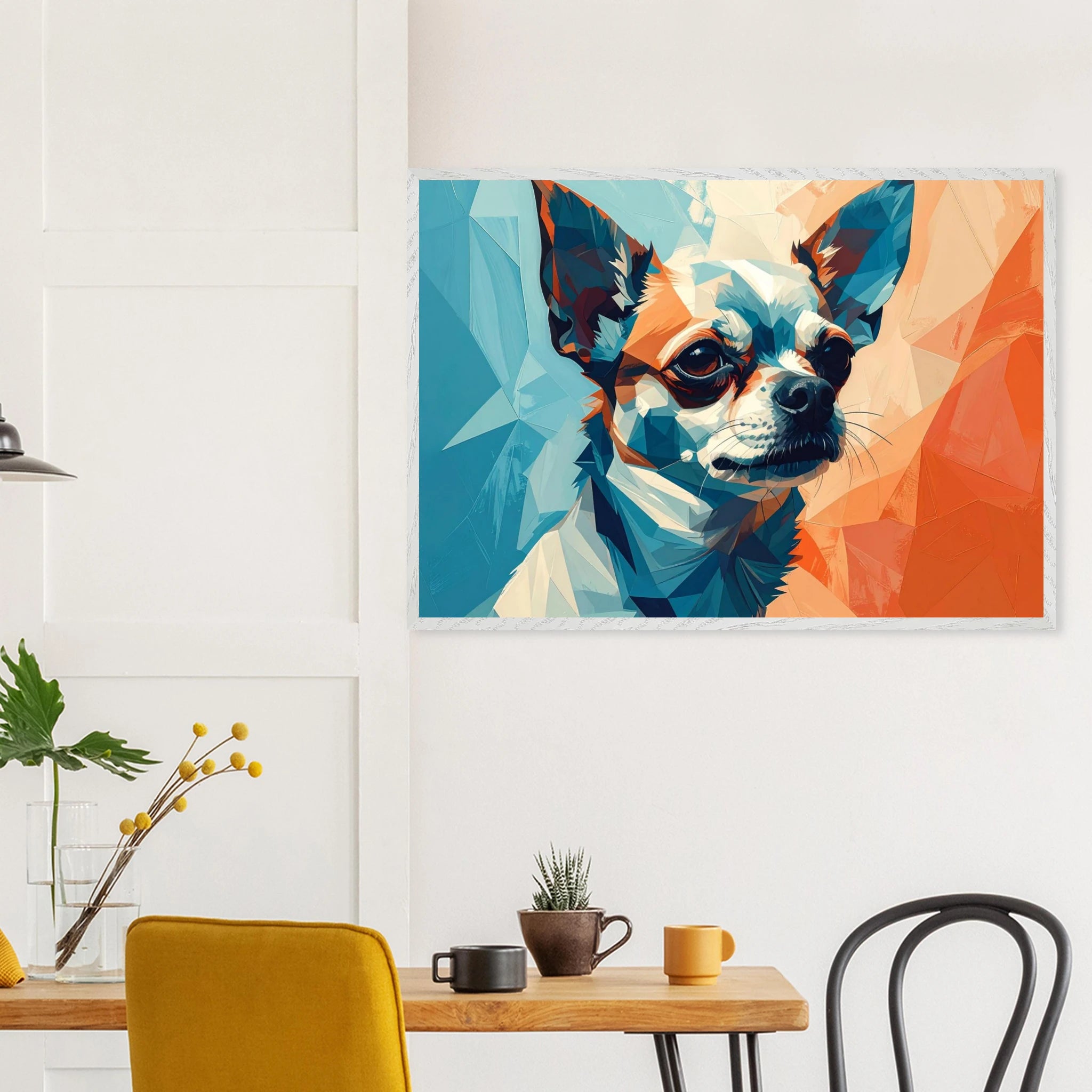Chihuahua Geometrische Pop-Art: Premium-Poster aus halbmattem Premium-Papier mit Holzrahmen-petllective