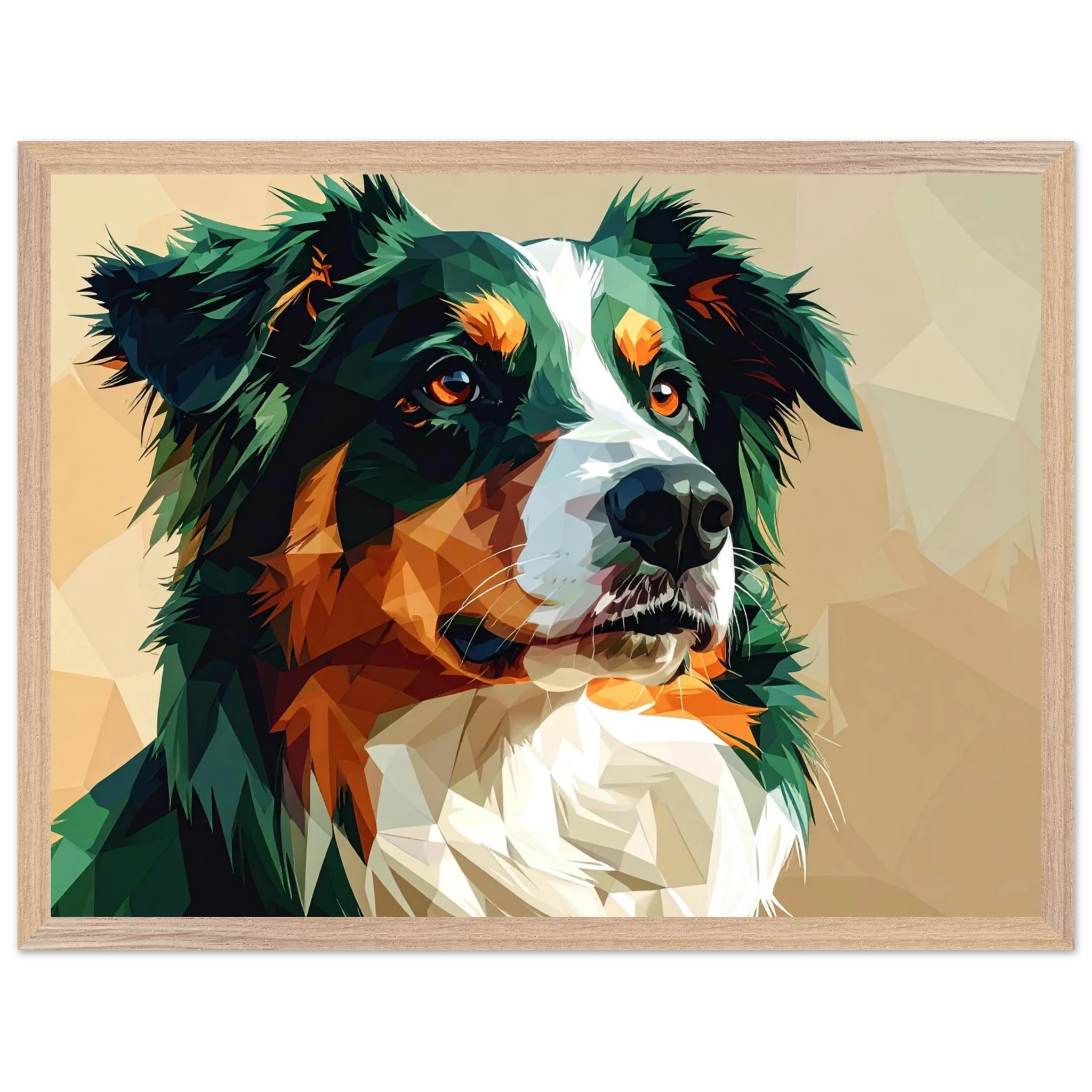 Australian Shepherd im Pop-Art-Stil – Premium-Poster mit Holzrahmen-petllective