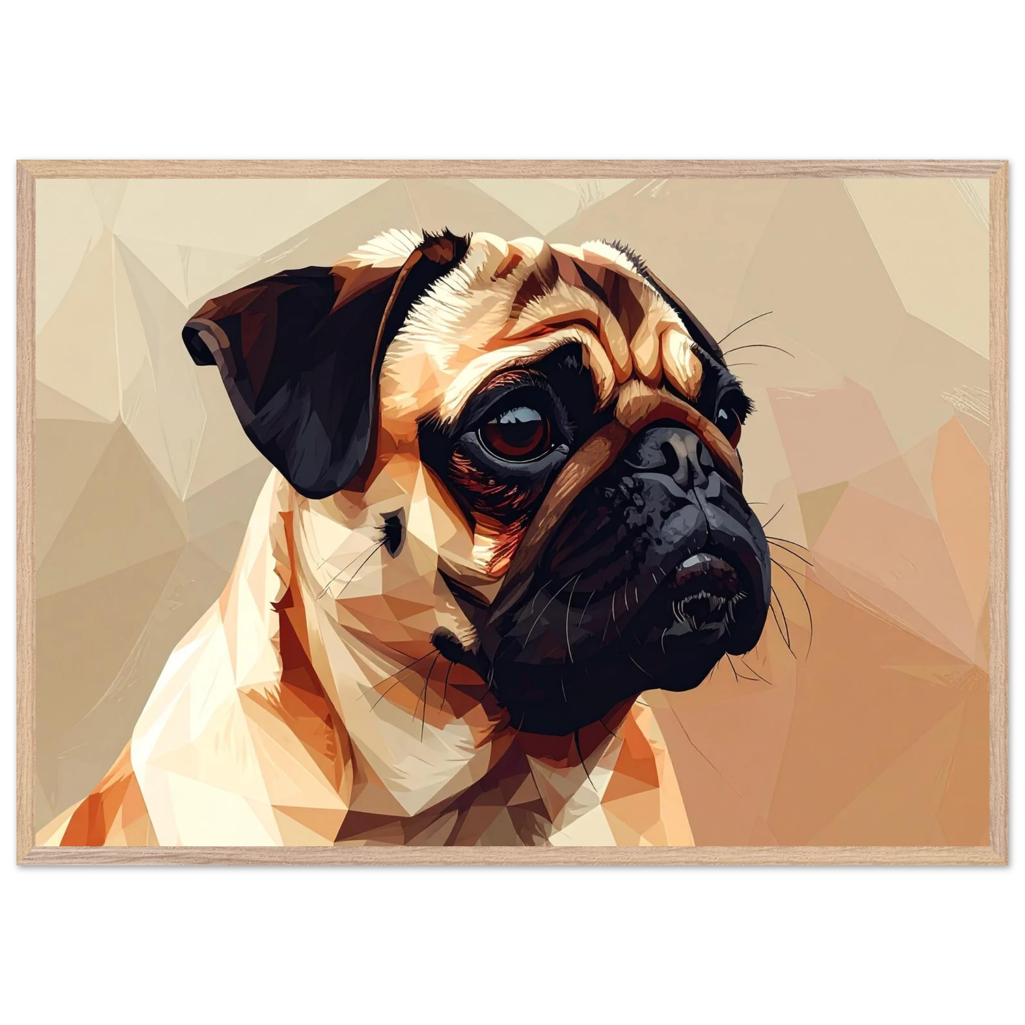 Gerahmtes Premium-Poster: Geometrischer Mops – Ausdrucksstarke Haustier-Kunst für Ihr Zuhause-petllective