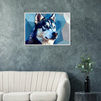 Abstrakter Husky: Premium-Poster mit Rahmen – Leuchtende Augen im geometrischen Design-petllective
