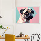 Niedlicher Mops im Pop-Art-Stil: Gerahmtes Premium-Poster mit lebendigen Farben und verschiedenen Rahmungen-petllective