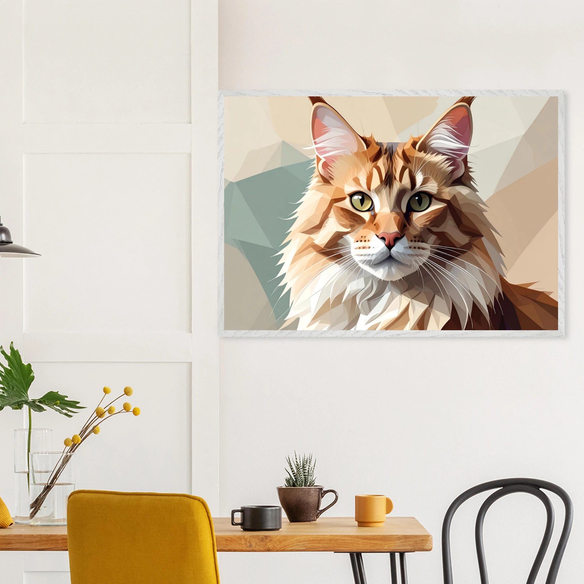 Abstrakte Maine Coon Katze: Premium-Poster aus halbmattem Premium-Papier mit Holzrahmen-petllective