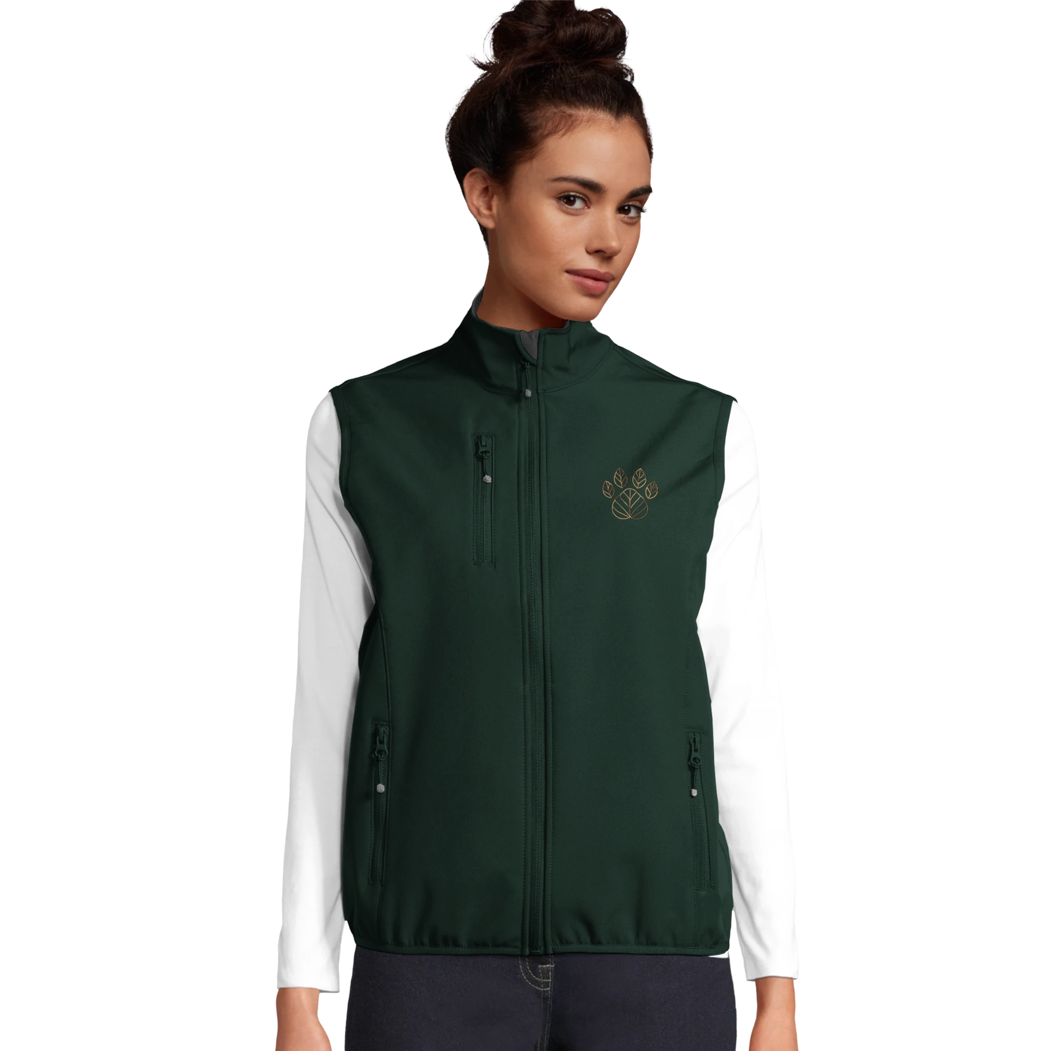 Damen Softshell Weste mit gestickter Herbstpfote-petllective