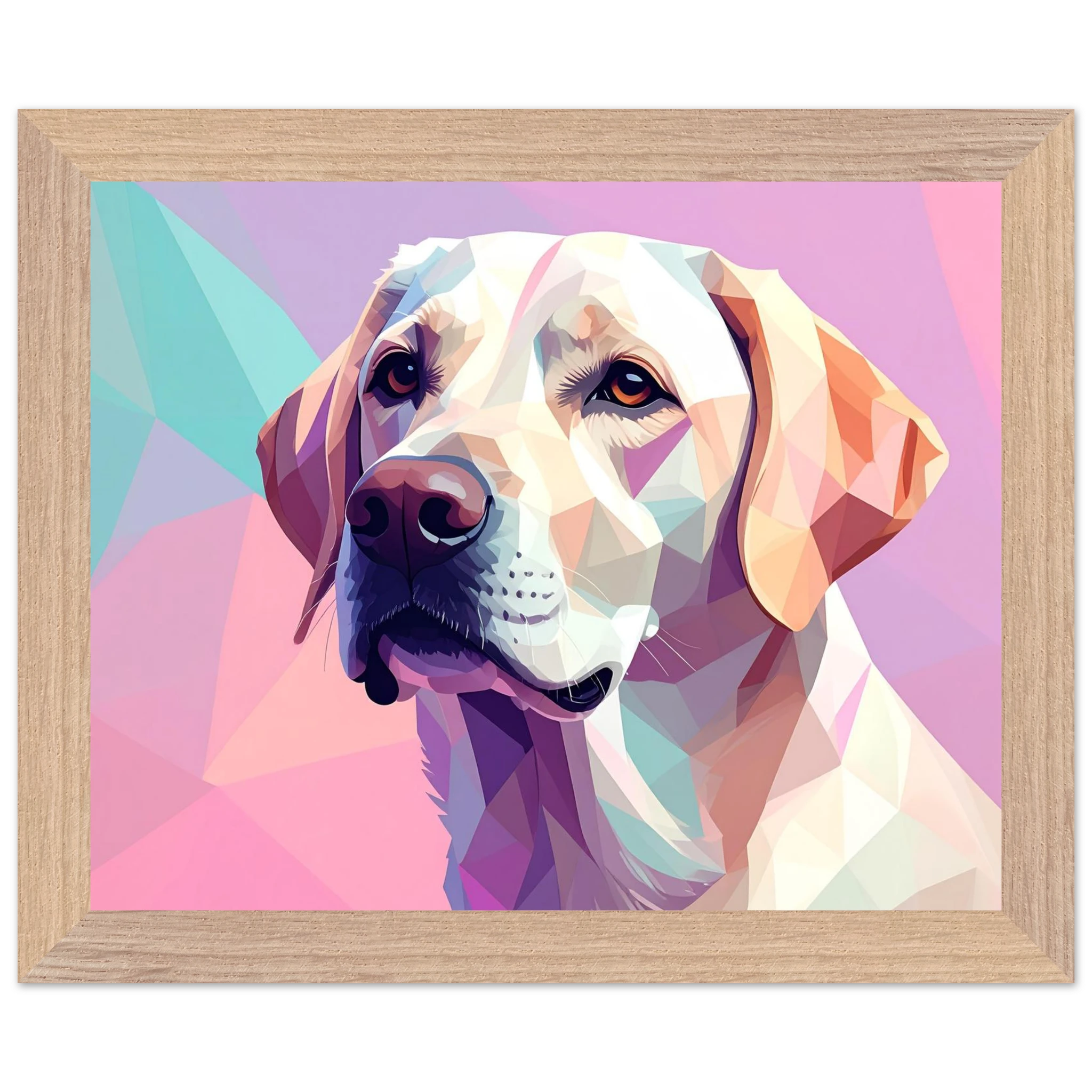 Labrador-Retriever-Portrait im Polygon-Stil: Premium-Poster mit Holzrahmen – Lebendige Farben-petllective