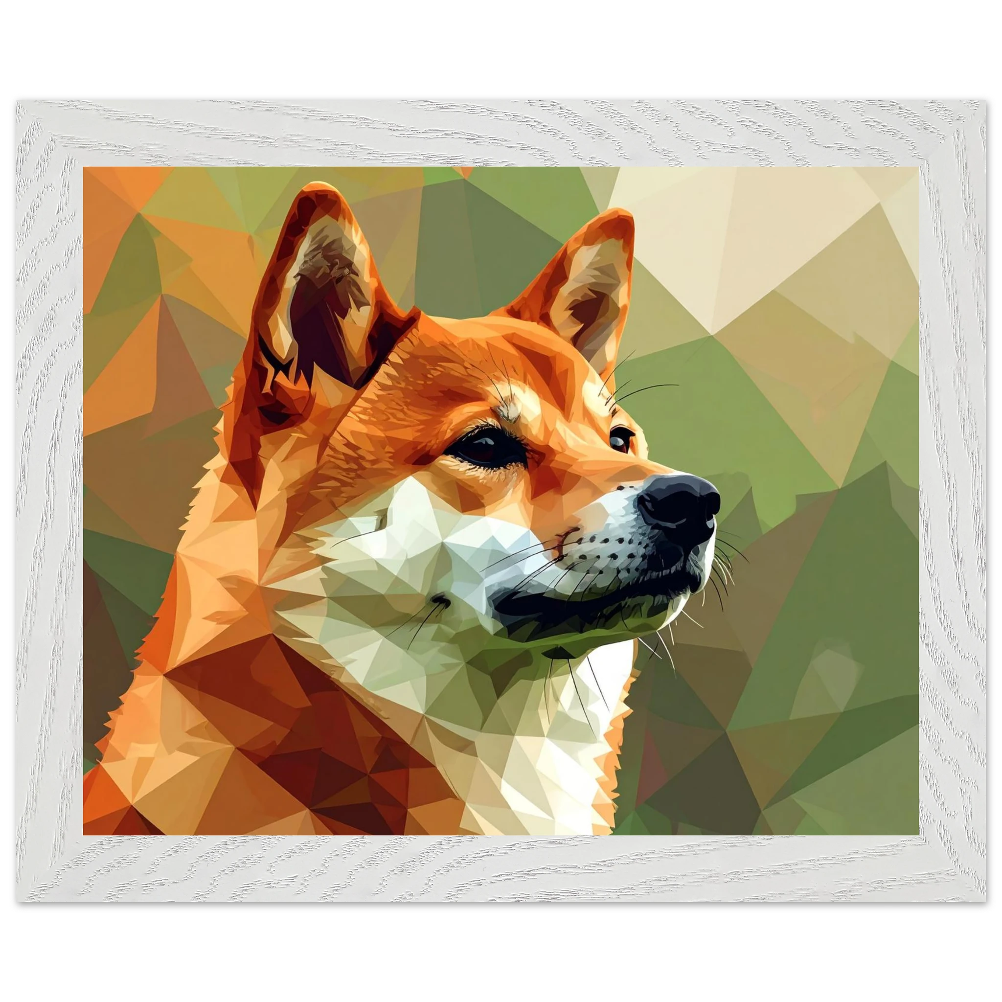 Shiba Inu Polygon Art Premium-Poster – Hundeliebe in leuchtenden Farben mit Holzrahmen-petllective