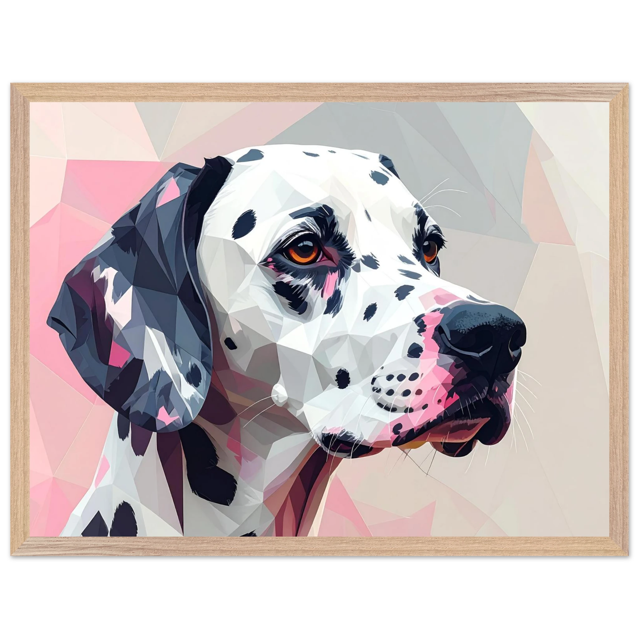 Abstraktes Dalmatiner-Porträt – Gerahmtes Premium-Poster in Pastellfarben und geometrischem Stil-petllective