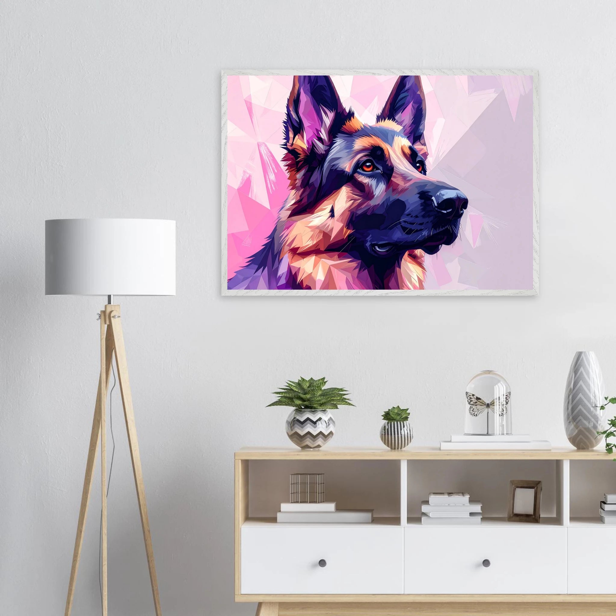 Abstrakter Schäferhund Kunstdruck – Premium Poster mit lebendigem Polygondesign-petllective
