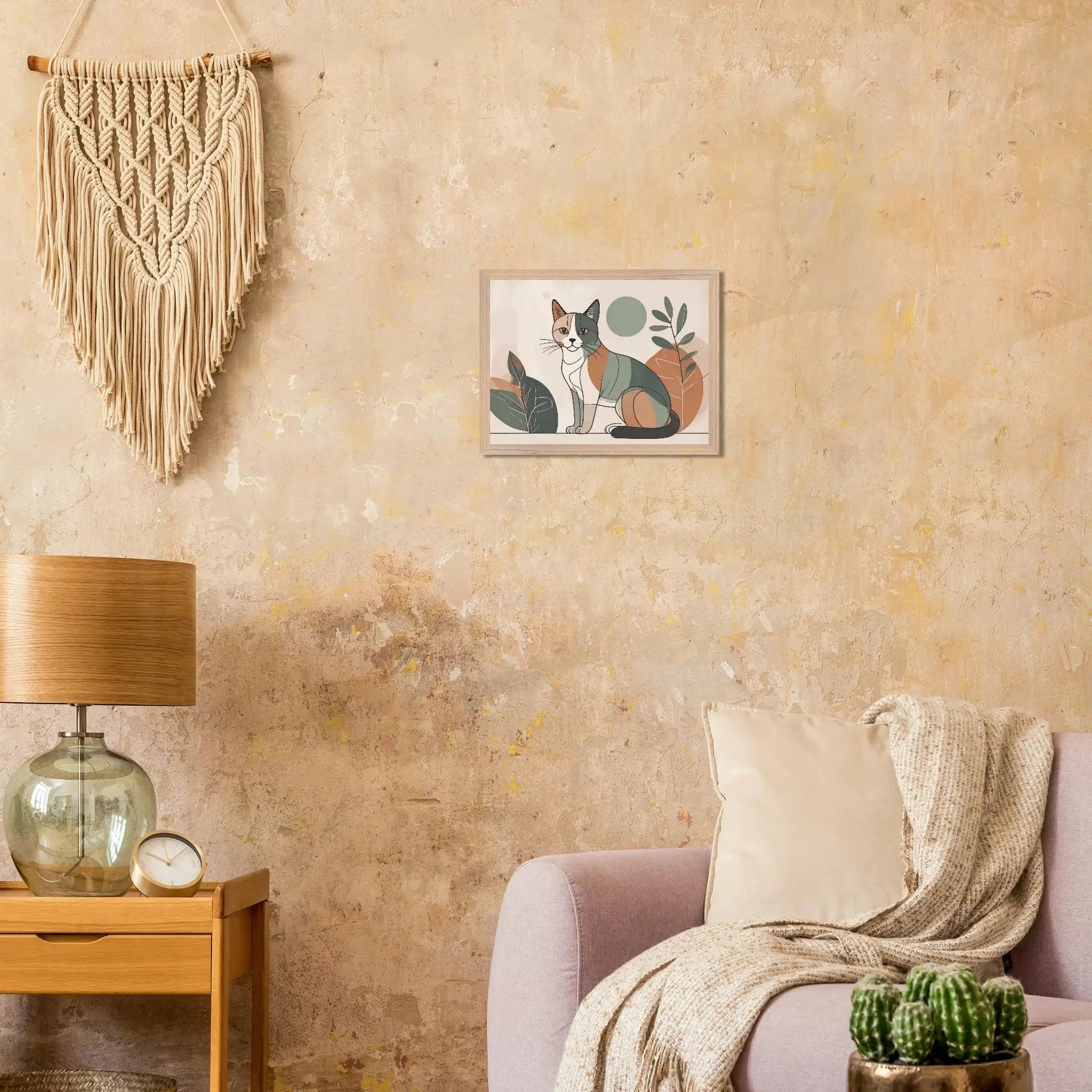 Katzen Wandbild im Scandi-Style – Premium Poster mit Holzrahmen-petllective