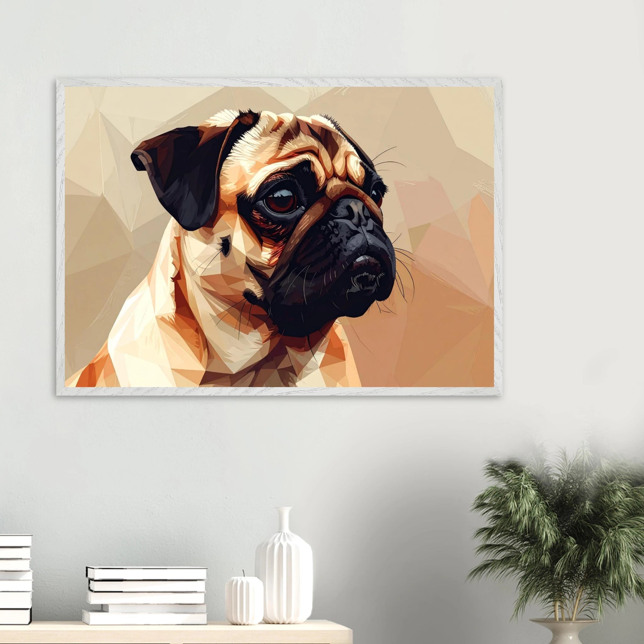 Gerahmtes Premium-Poster: Geometrischer Mops – Ausdrucksstarke Haustier-Kunst für Ihr Zuhause-petllective