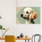 Abstrakter Pudel: Premium-Poster aus halbmattem Premium-Papier mit Holzrahmen – Modernes Haustier-Design-petllective
