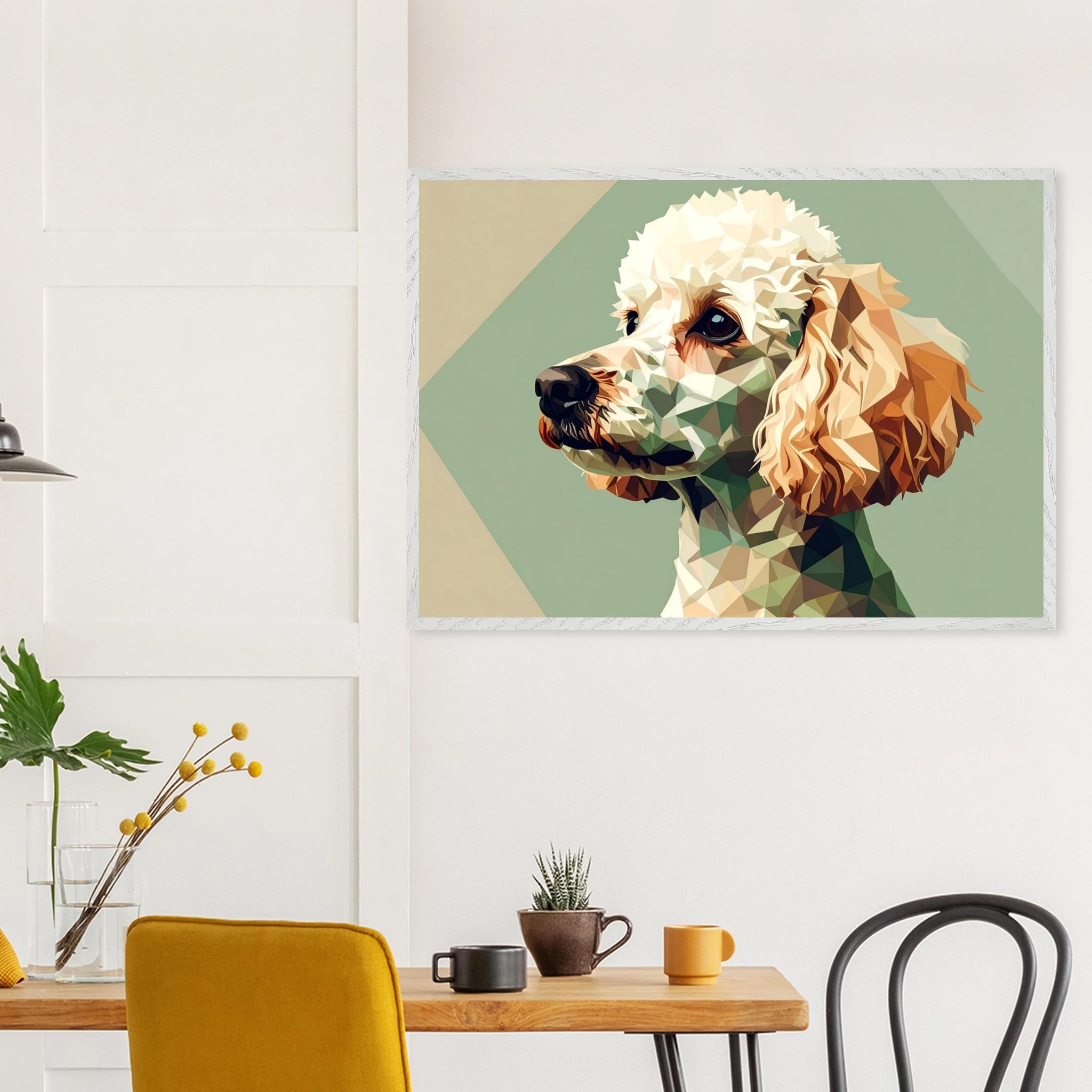 Abstrakter Pudel: Premium-Poster aus halbmattem Premium-Papier mit Holzrahmen – Modernes Haustier-Design-petllective
