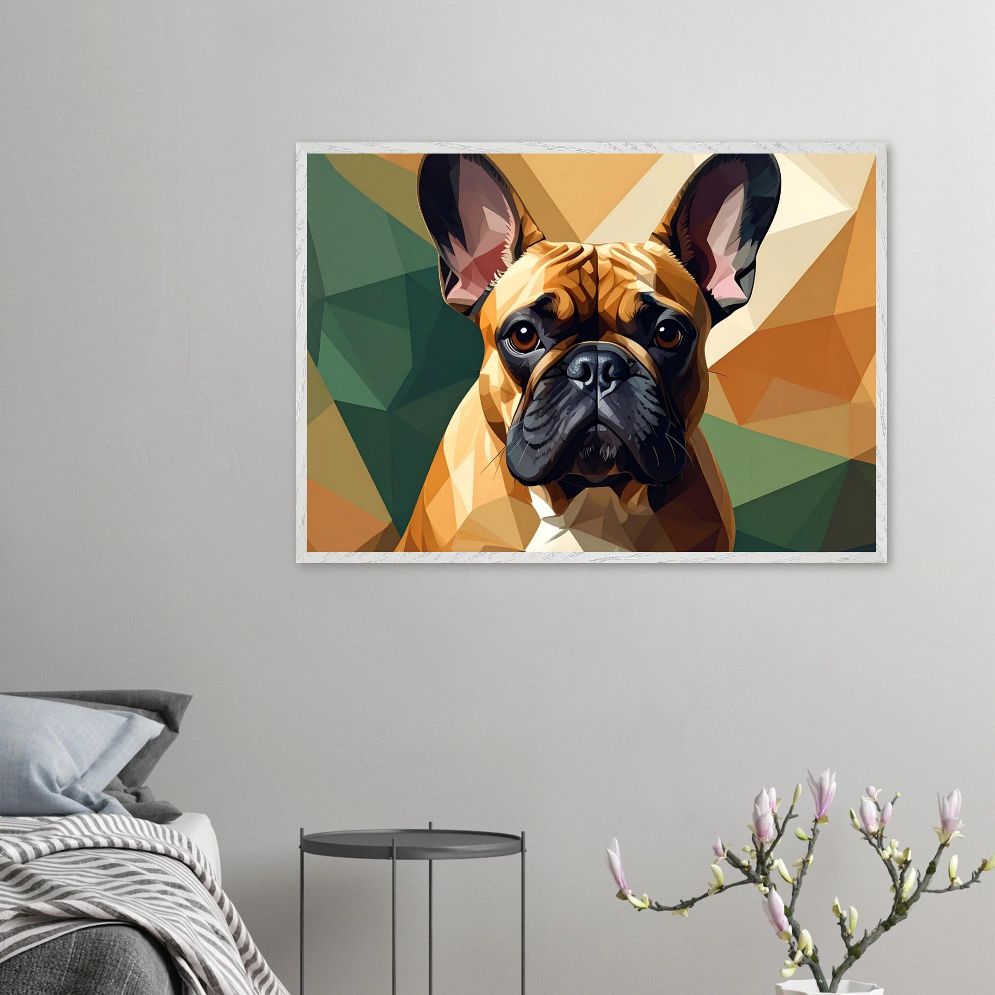 Französische Bulldogge im Polygondesign – Gerahmtes Premium-Poster für moderne Kunstliebhaber-petllective