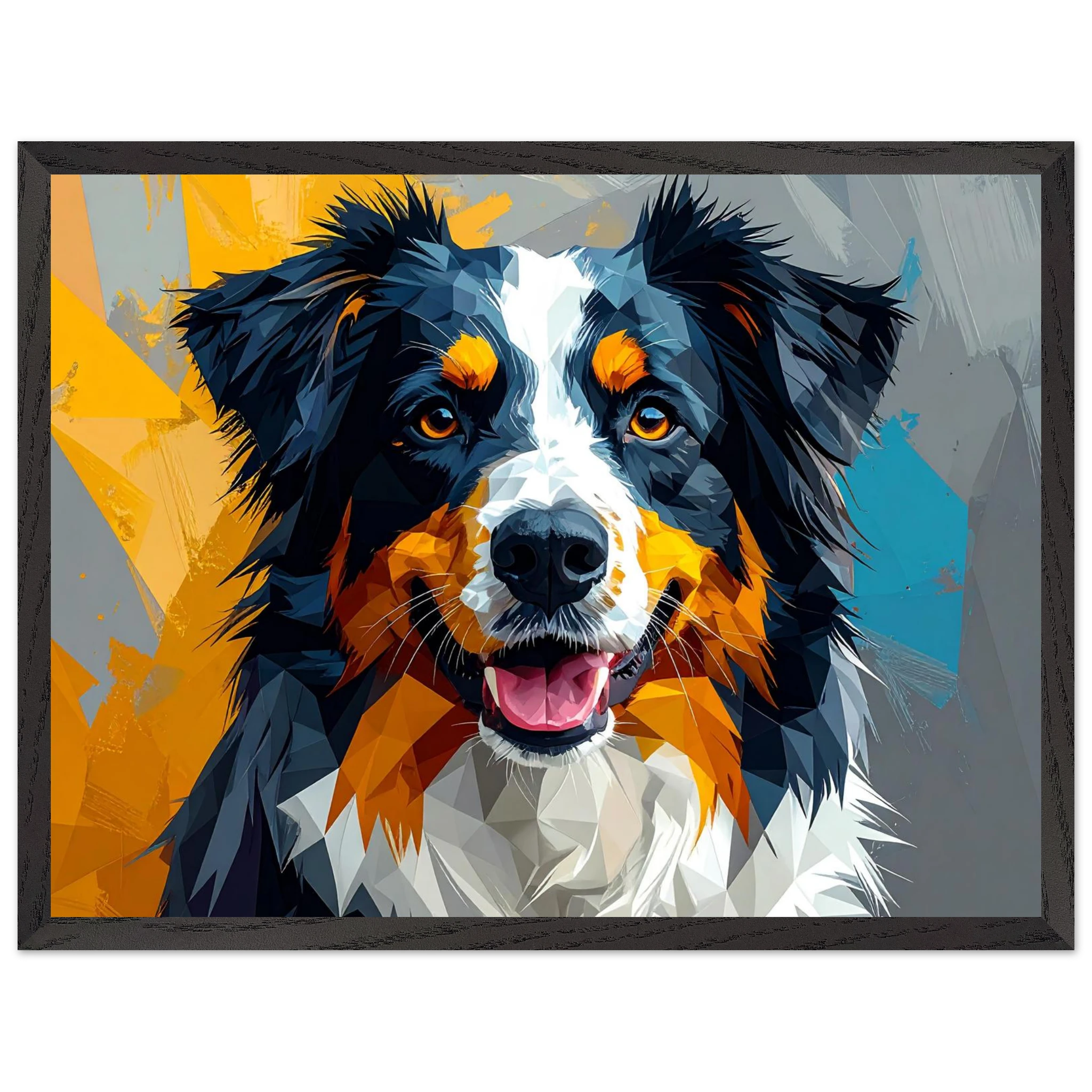 Bunter Hundeporträt-Poster: Premium-Poster aus halbmattem Premium-Papier mit Holzrahmen-petllective