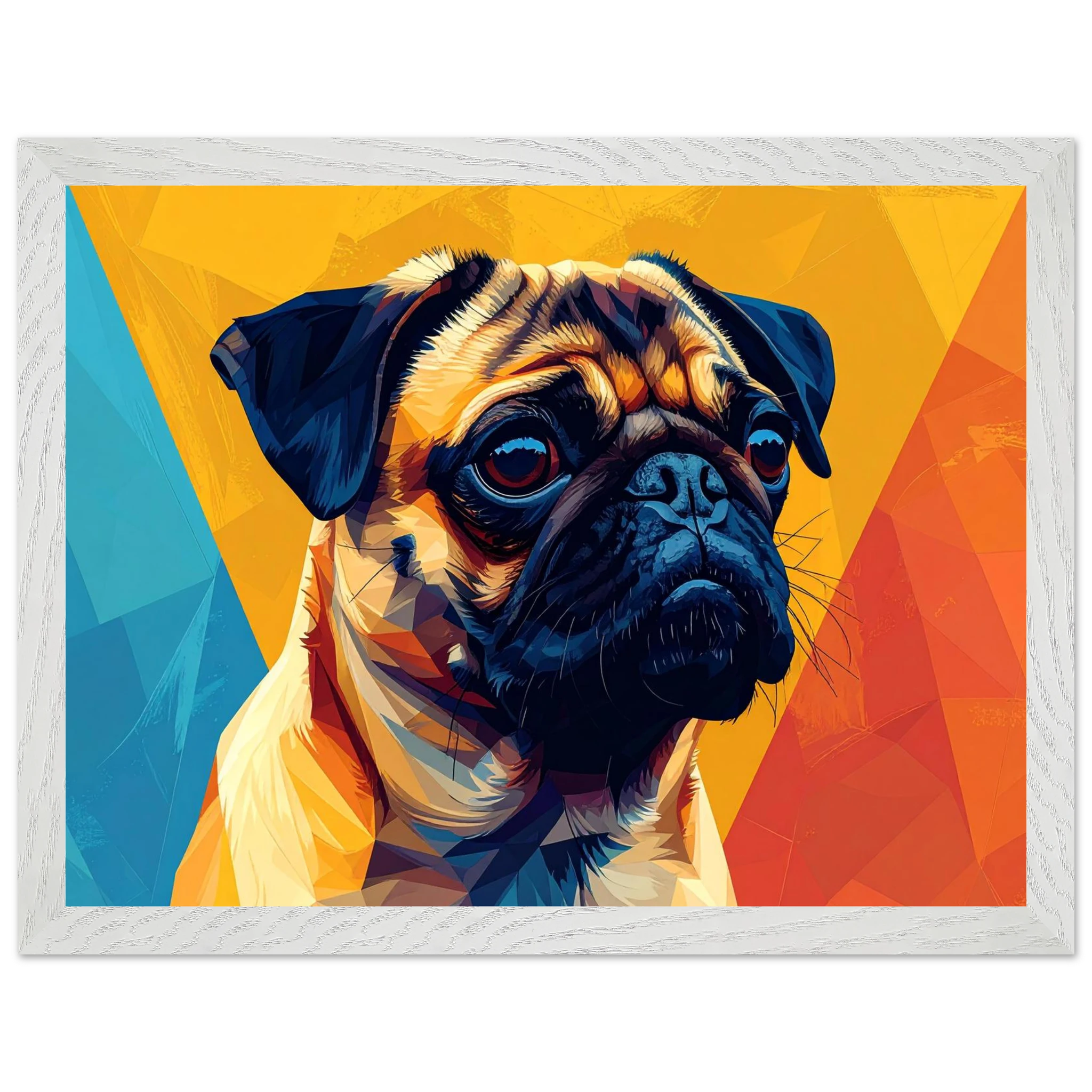 Abstrakter Mops-Kunstdruck: Premium-Poster mit Holzrahmen in leuchtendem, modernem Stil-petllective