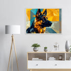 Geometrisches Schäferhund-Porträt: Premium-Poster mit Holzrahmen in deinem Stil-petllective