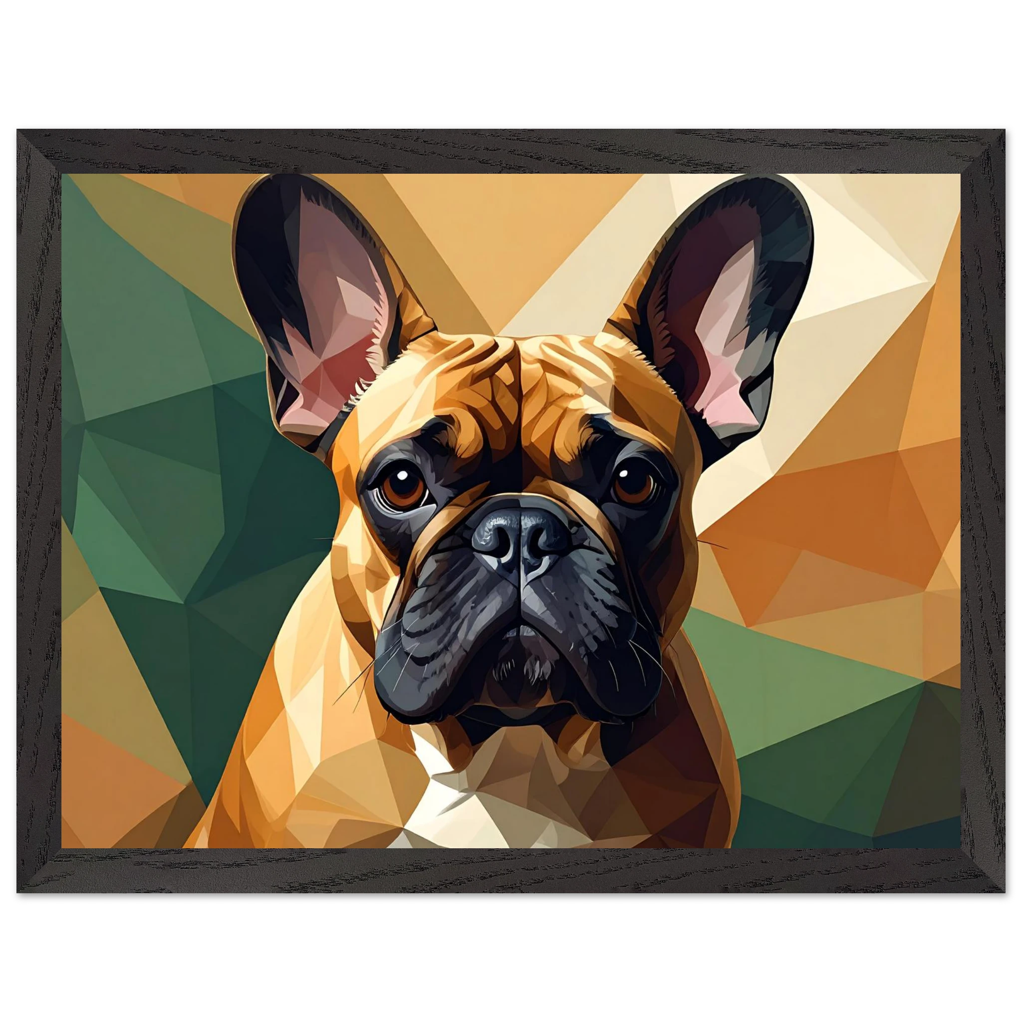 Französische Bulldogge im Polygondesign – Gerahmtes Premium-Poster für moderne Kunstliebhaber-petllective
