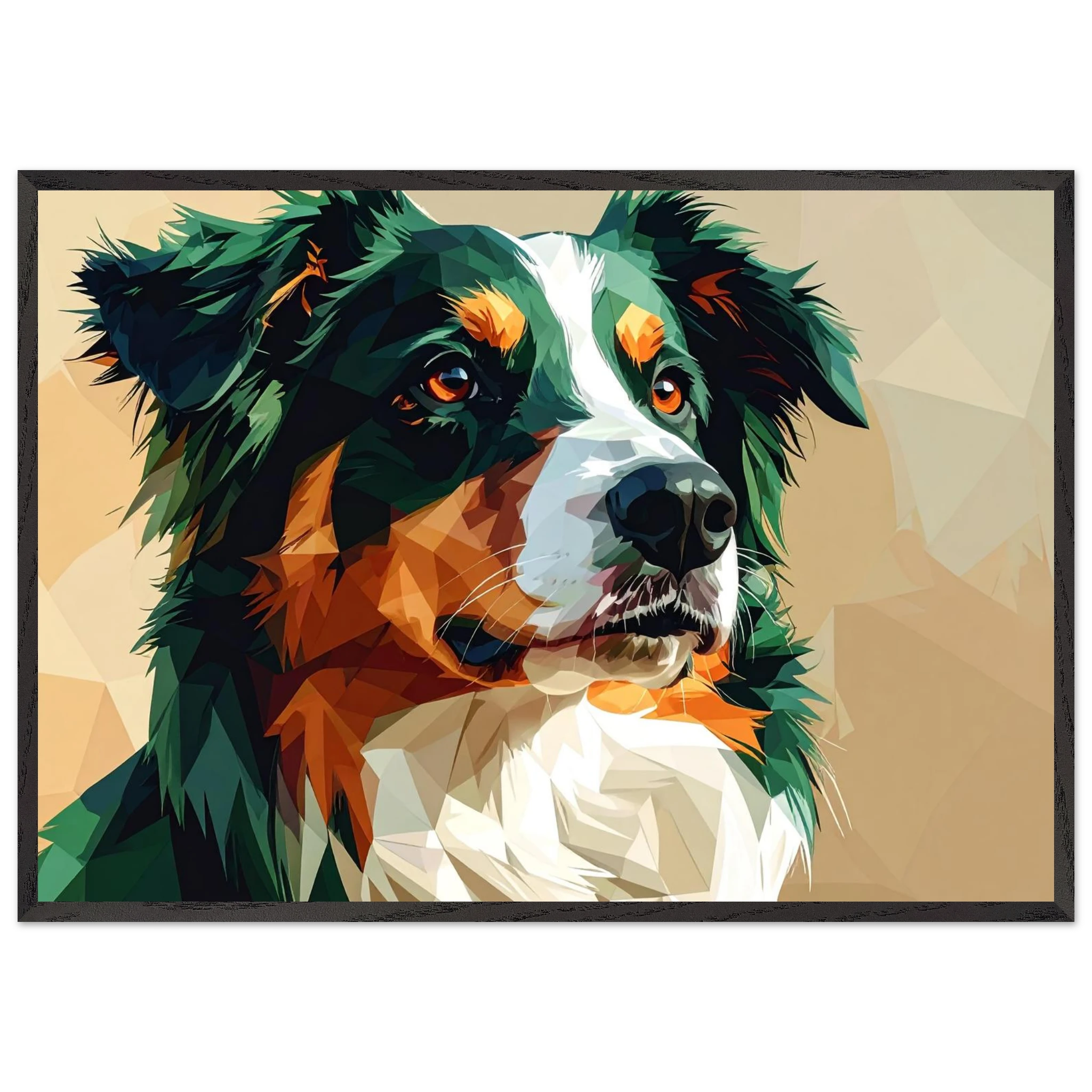 Australian Shepherd im Pop-Art-Stil – Premium-Poster mit Holzrahmen-petllective