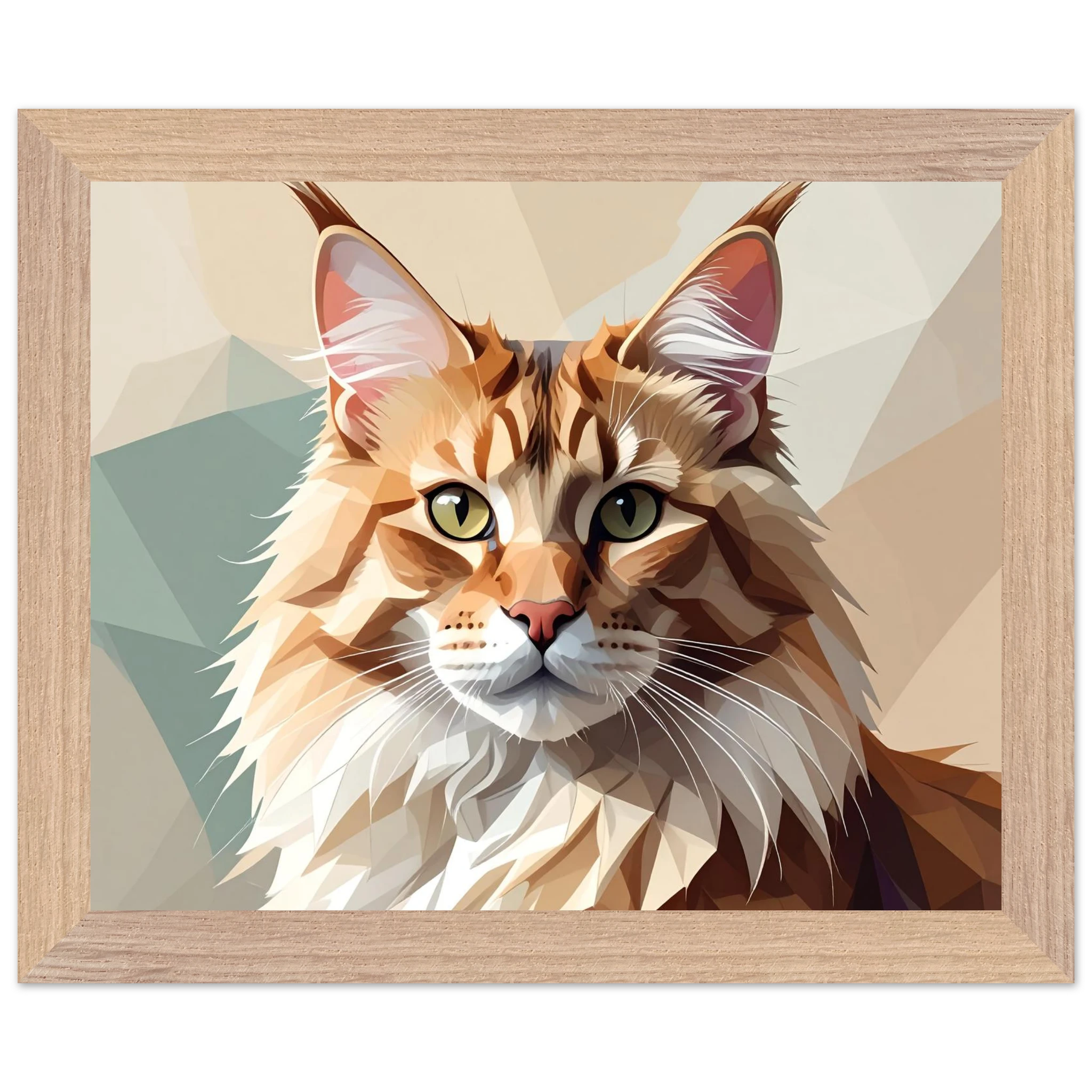Abstrakte Maine Coon Katze: Premium-Poster aus halbmattem Premium-Papier mit Holzrahmen-petllective