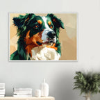 Australian Shepherd im Pop-Art-Stil – Premium-Poster mit Holzrahmen-petllective