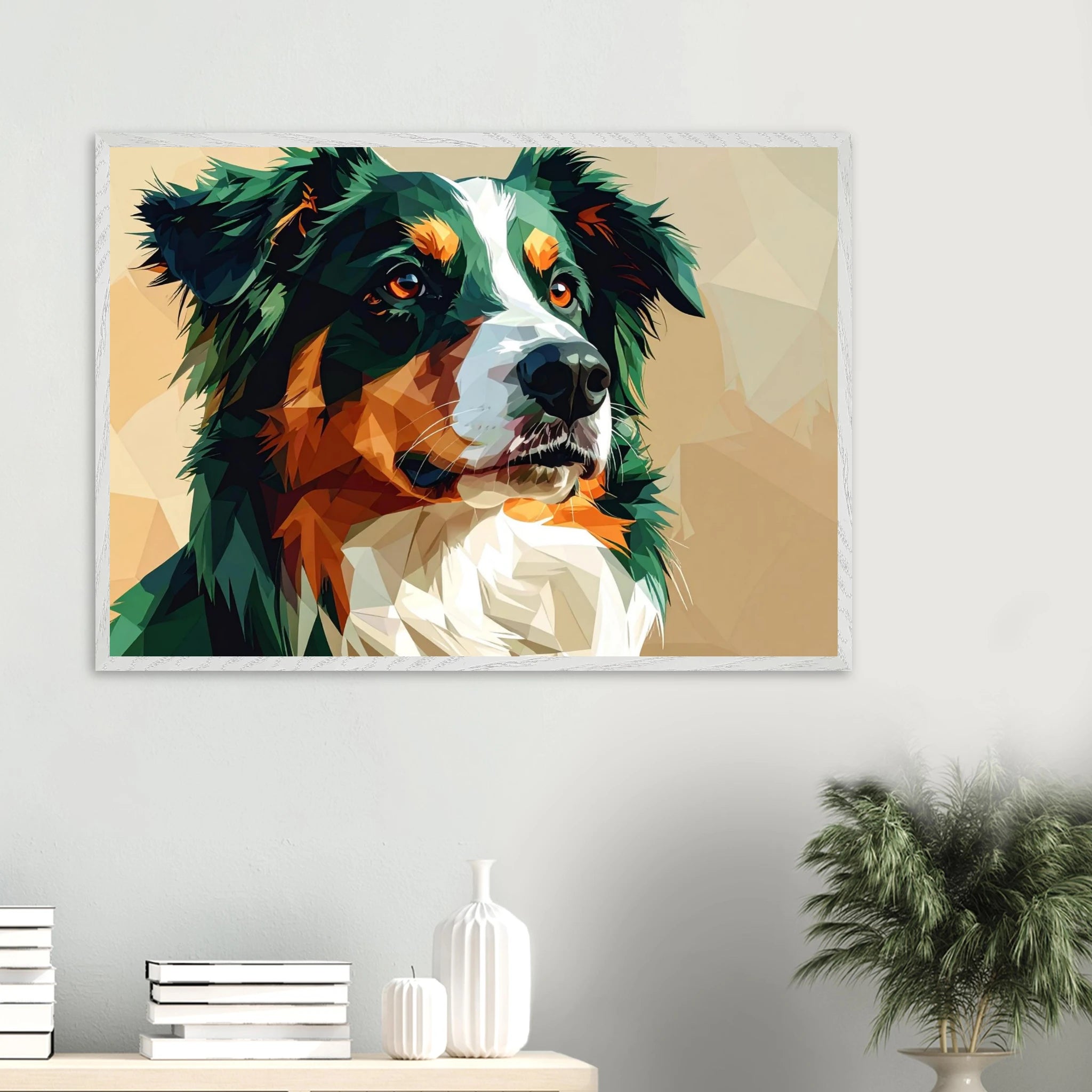 Australian Shepherd im Pop-Art-Stil – Premium-Poster mit Holzrahmen-petllective