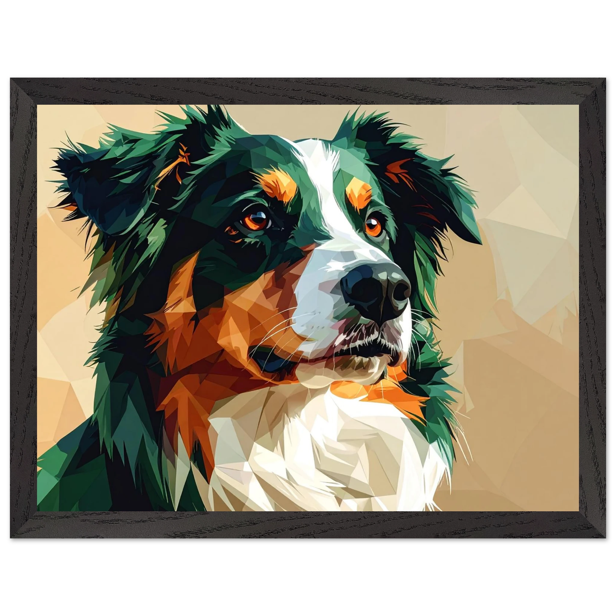 Australian Shepherd im Pop-Art-Stil – Premium-Poster mit Holzrahmen-petllective