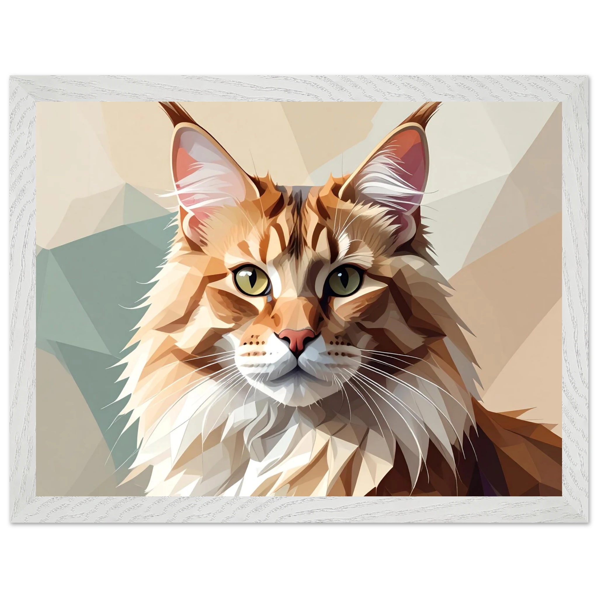 Abstrakte Maine Coon Katze: Premium-Poster aus halbmattem Premium-Papier mit Holzrahmen-petllective