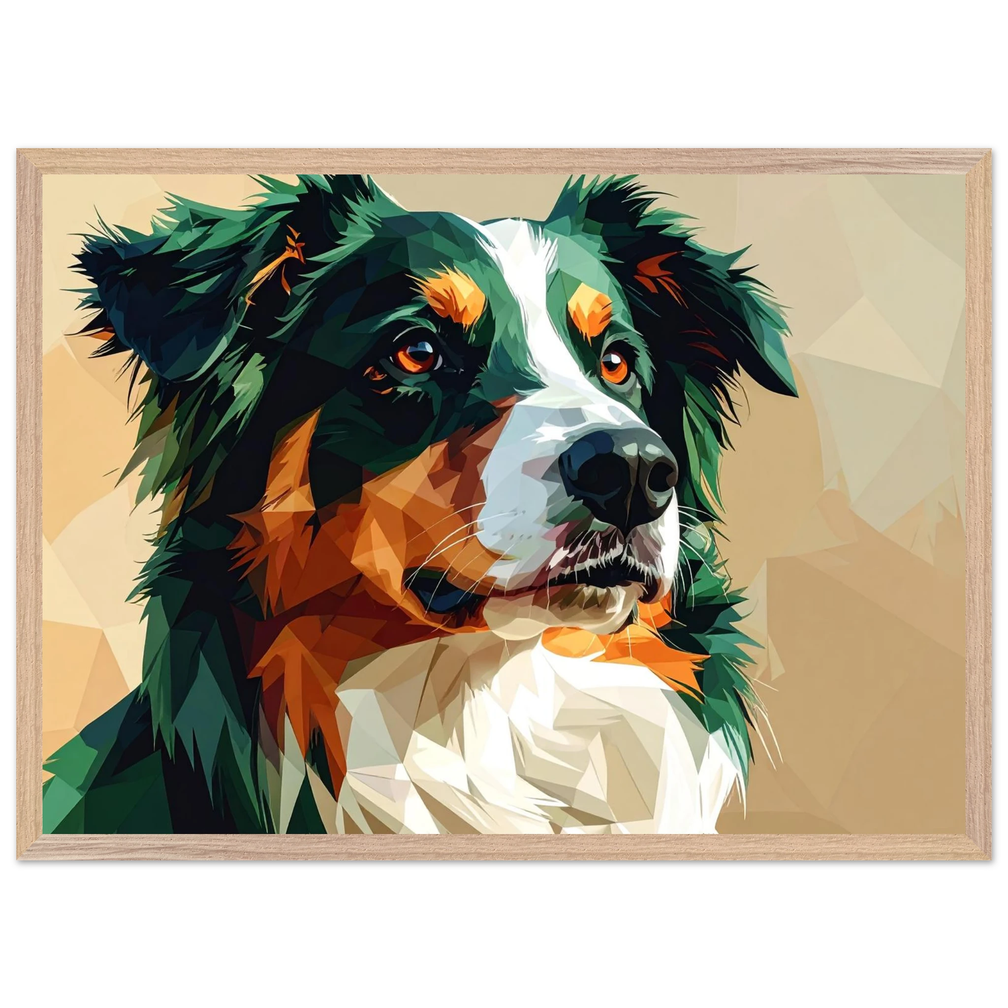 Australian Shepherd im Pop-Art-Stil – Premium-Poster mit Holzrahmen-petllective