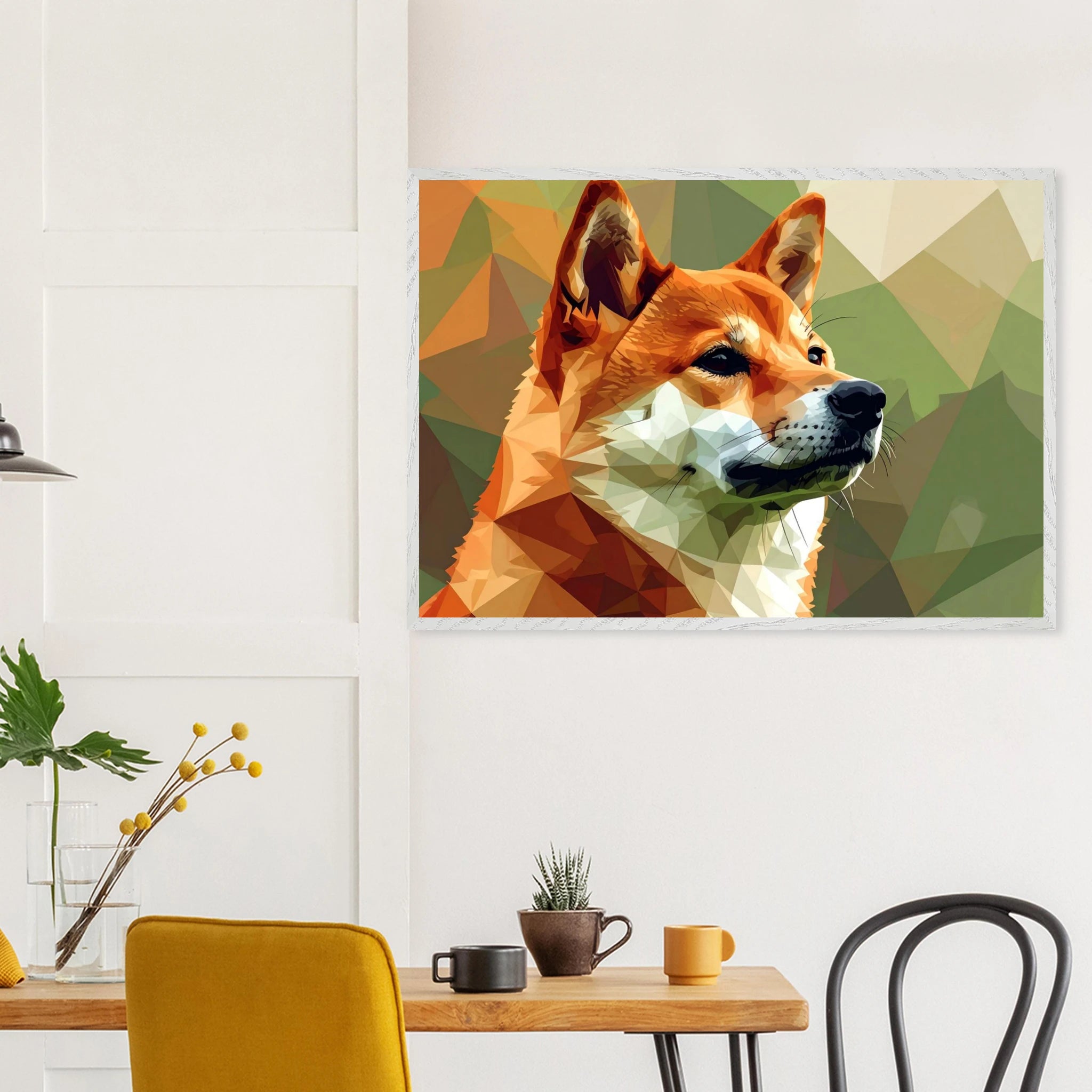 Shiba Inu Polygon Art Premium-Poster – Hundeliebe in leuchtenden Farben mit Holzrahmen-petllective