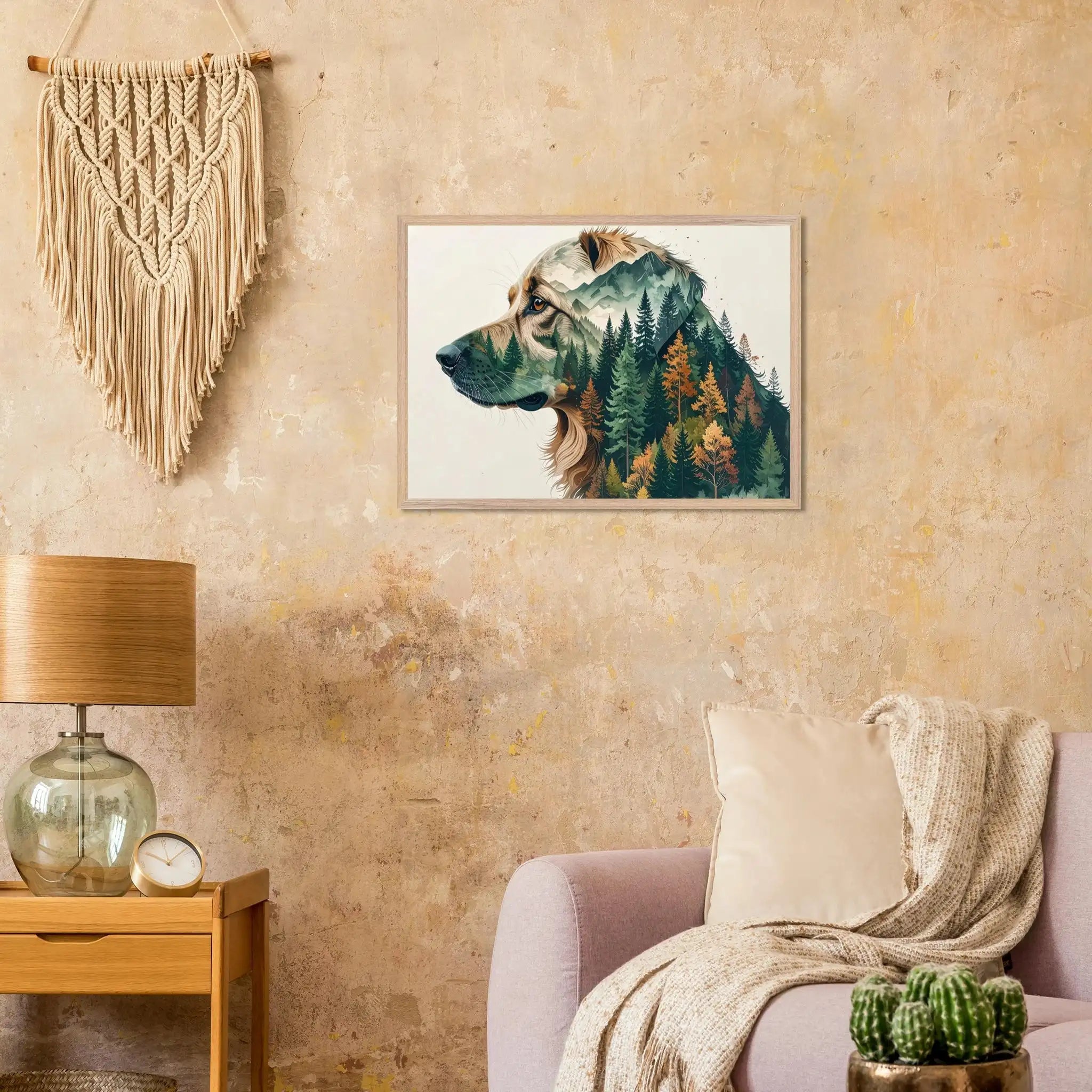 Hund Wald & Berge Wandbild – Premium Poster mit Rahmen-petllective