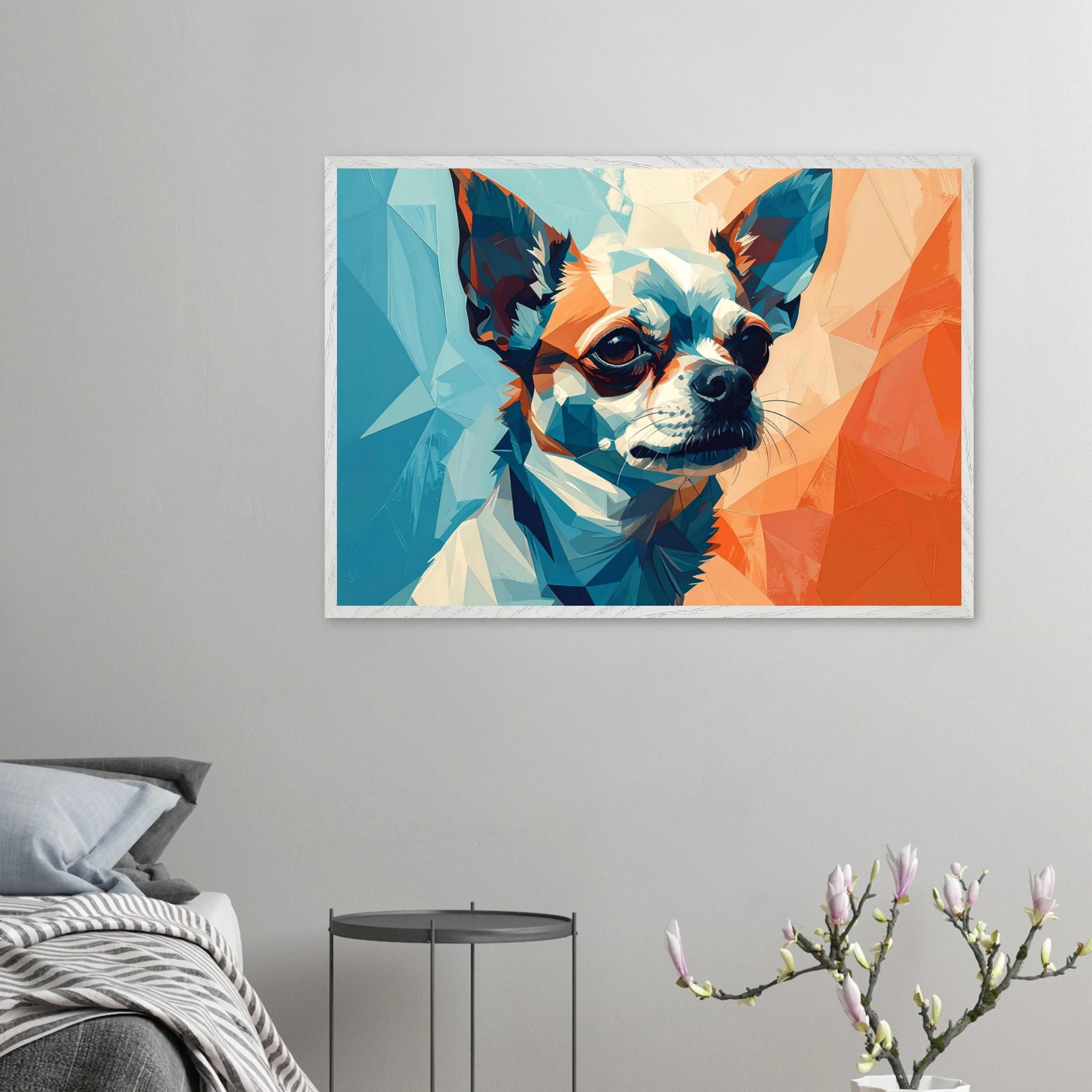 Chihuahua Geometrische Pop-Art: Premium-Poster aus halbmattem Premium-Papier mit Holzrahmen-petllective