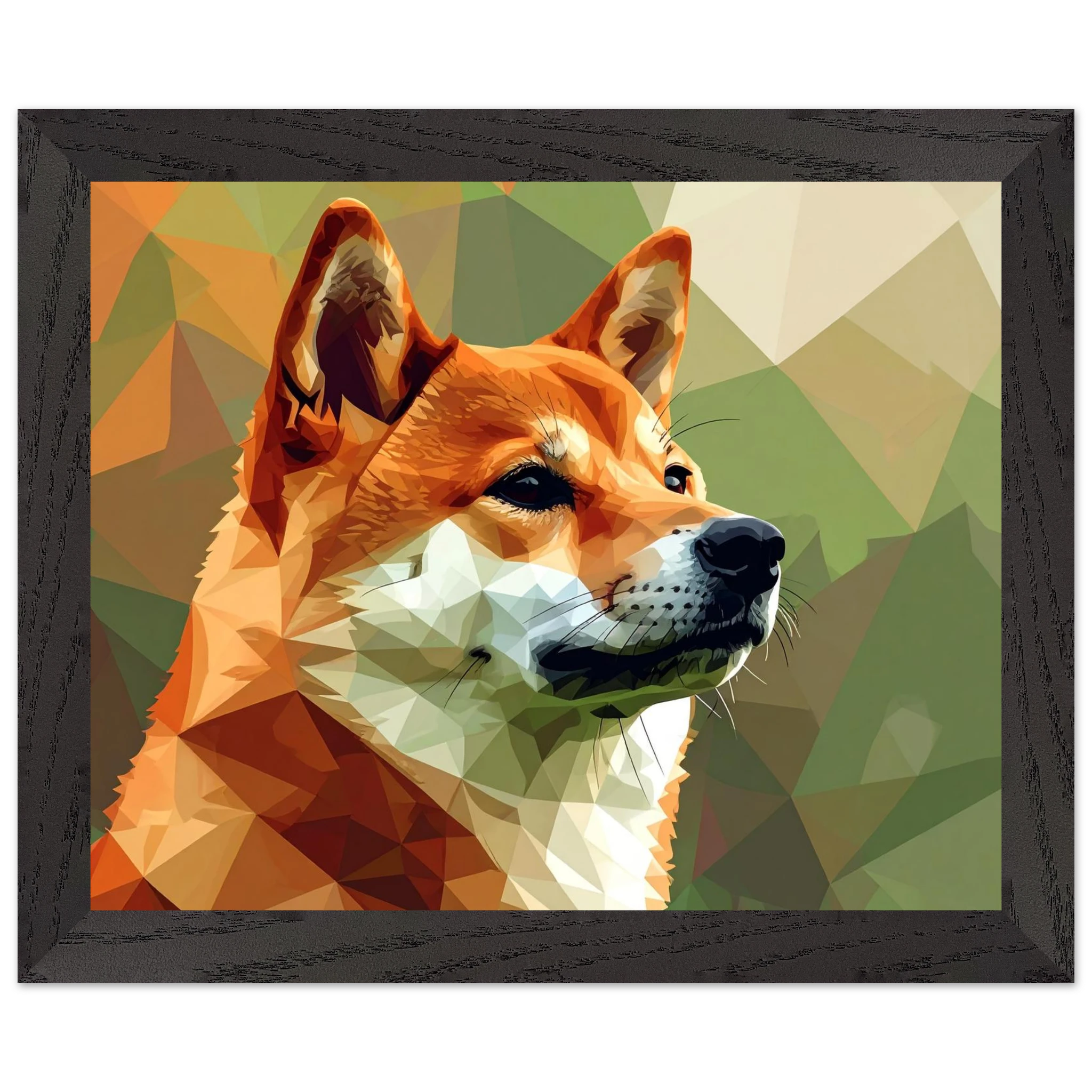 Shiba Inu Polygon Art Premium-Poster – Hundeliebe in leuchtenden Farben mit Holzrahmen-petllective