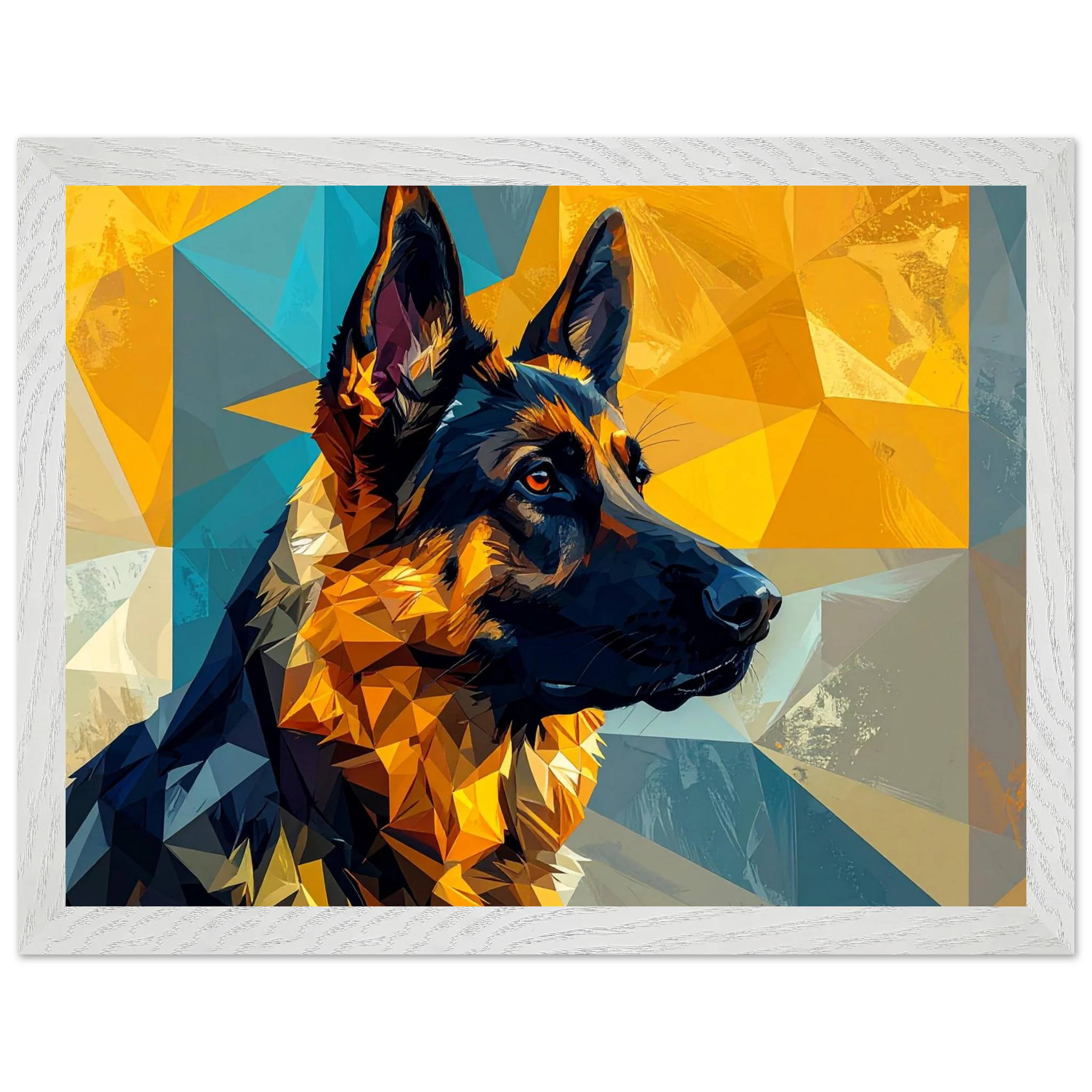 Geometrisches Schäferhund-Porträt: Premium-Poster mit Holzrahmen in deinem Stil-petllective