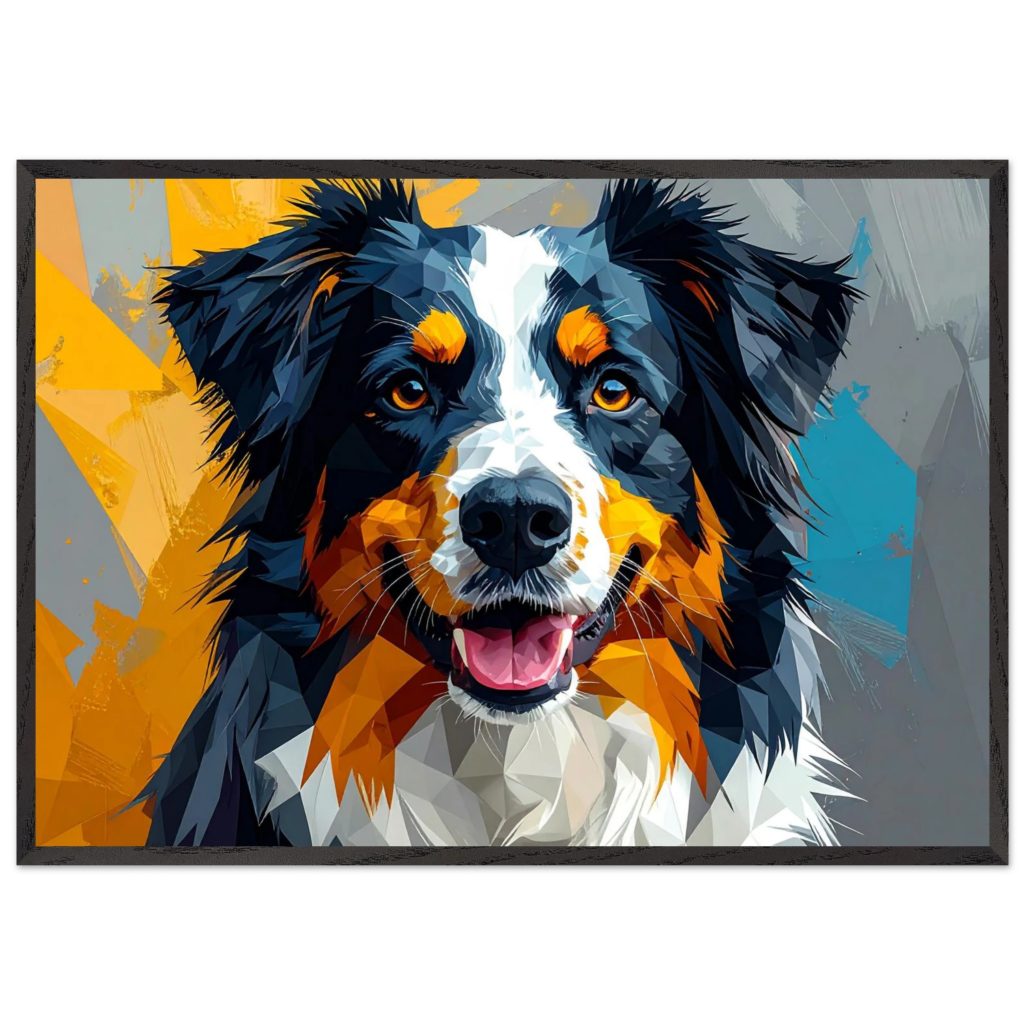 Bunter Hundeporträt-Poster: Premium-Poster aus halbmattem Premium-Papier mit Holzrahmen-petllective